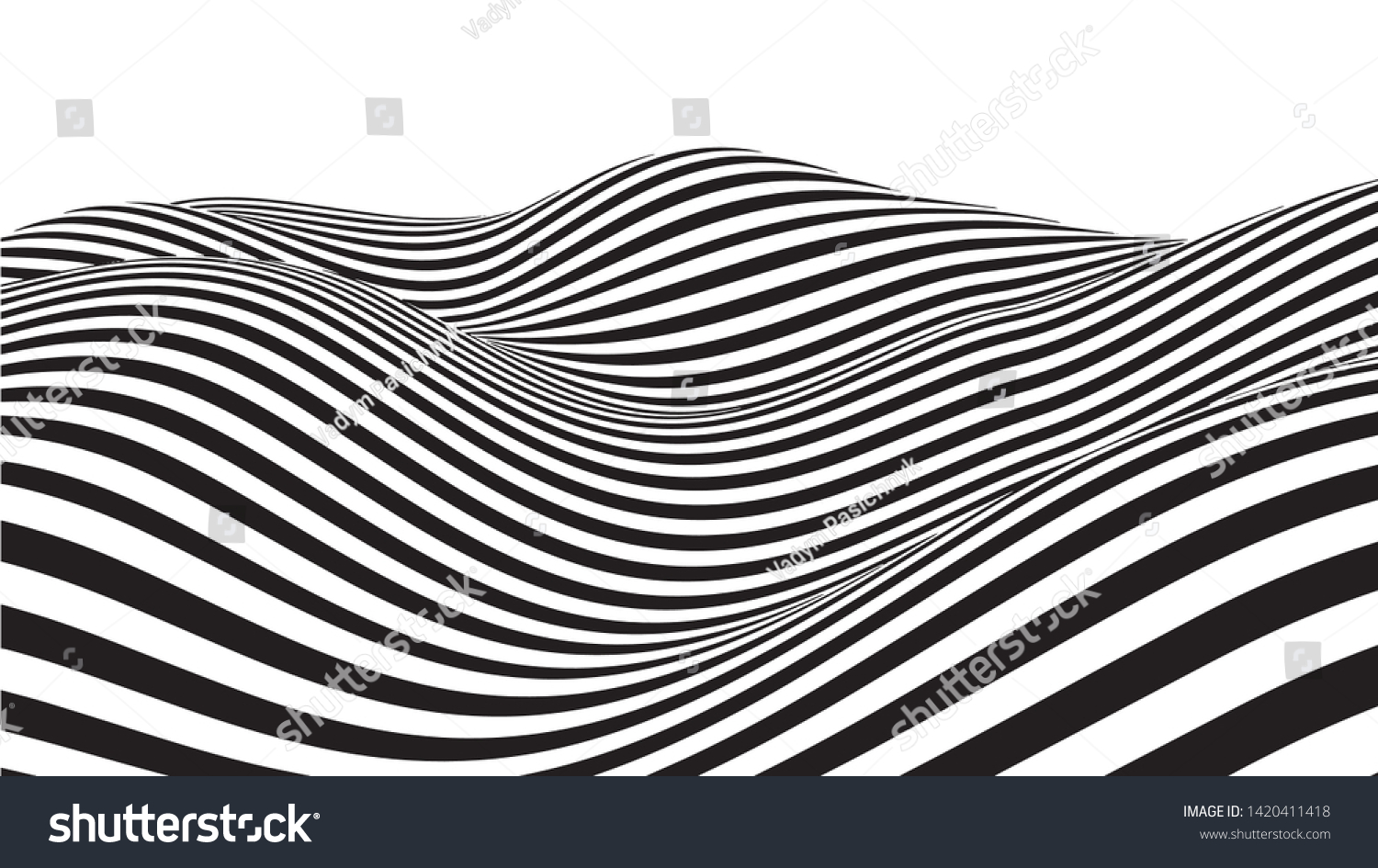 錯視波 抽象的な3d白黒のイラスト 波状の歪み効果を持つ 横線の縞模様または背景 ベクターイラスト のベクター画像素材 ロイヤリティフリー