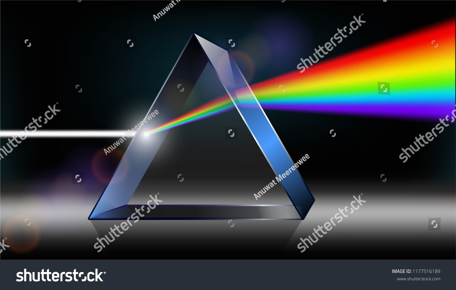 光学物理学 白い光がプリズムを通して輝く 3d Illustratorで虹の色を作成します のベクター画像素材 ロイヤリティフリー 1177516189