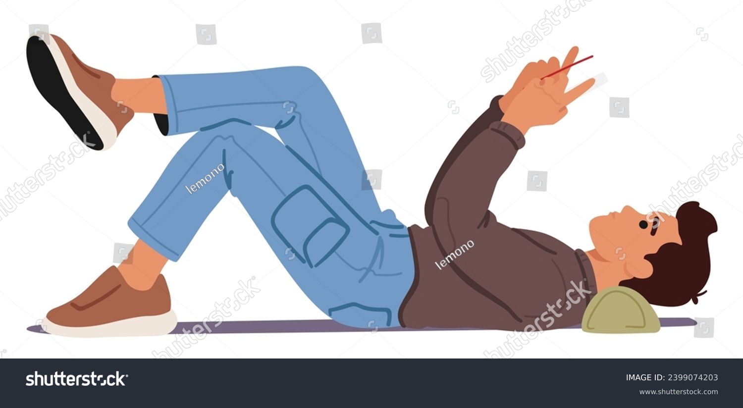 SVG of Optimal Reading Posture, Male Character Lying On Back With A Supportive Pillow, Maintaining A Straight Spine. Keep Knees Slightly Bent And Hold The Reading Material At Eye Level For Comfort svg