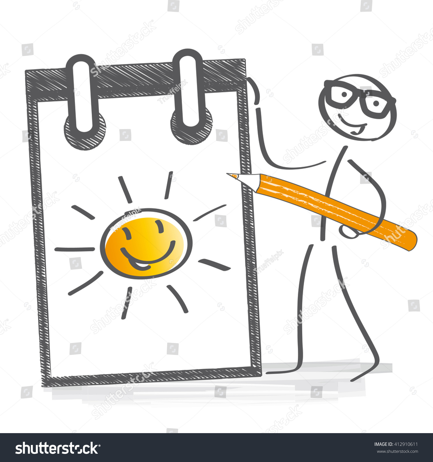 Optimistic Stick Figure Drawing Sun Notebook เวกเตอร์สต็อก ปลอดค่าลิขสิทธิ์ 412910611 8534