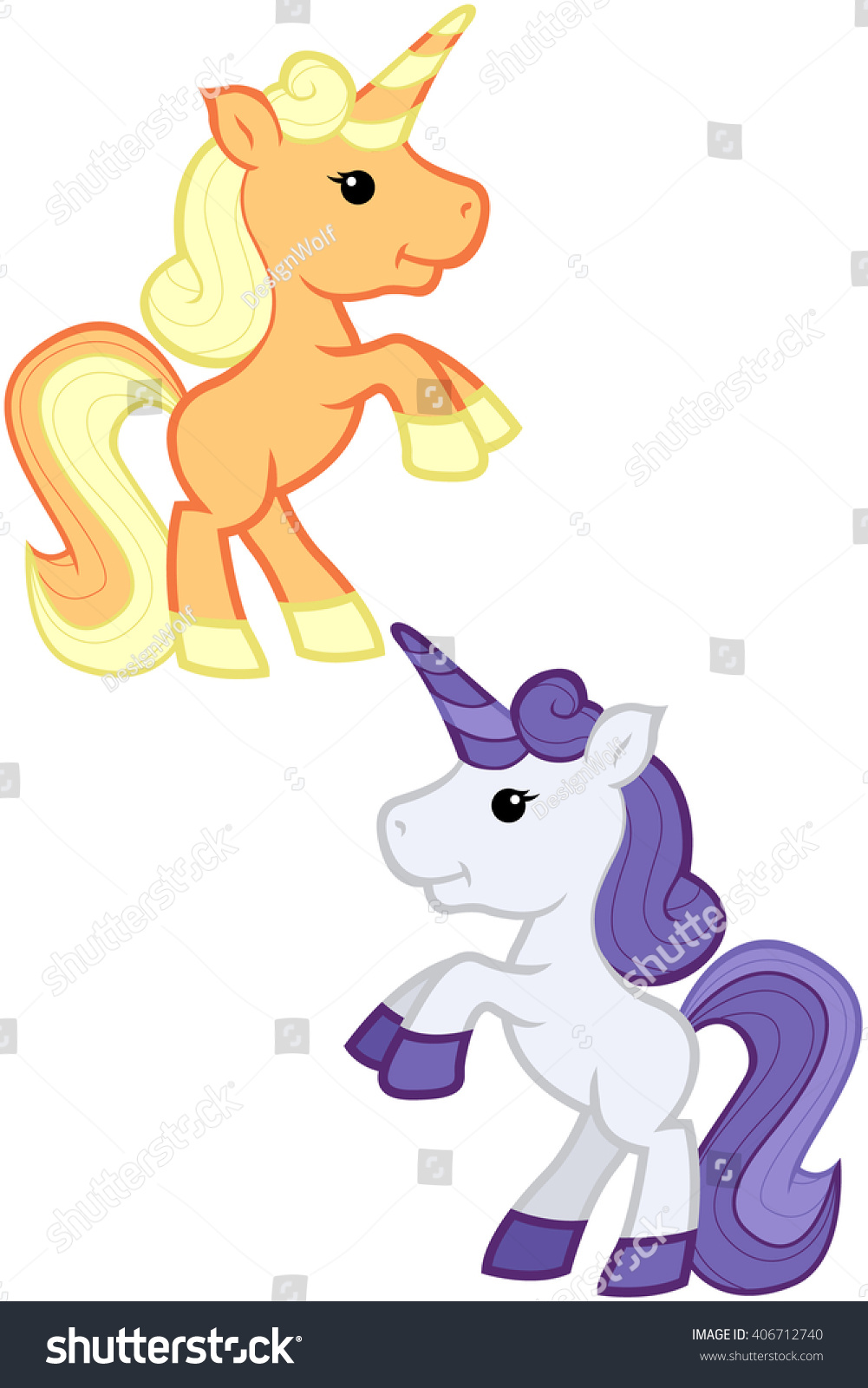 Orange Gray Kawaii Unicorns Rearing Stock Vector (Royalty Free ...