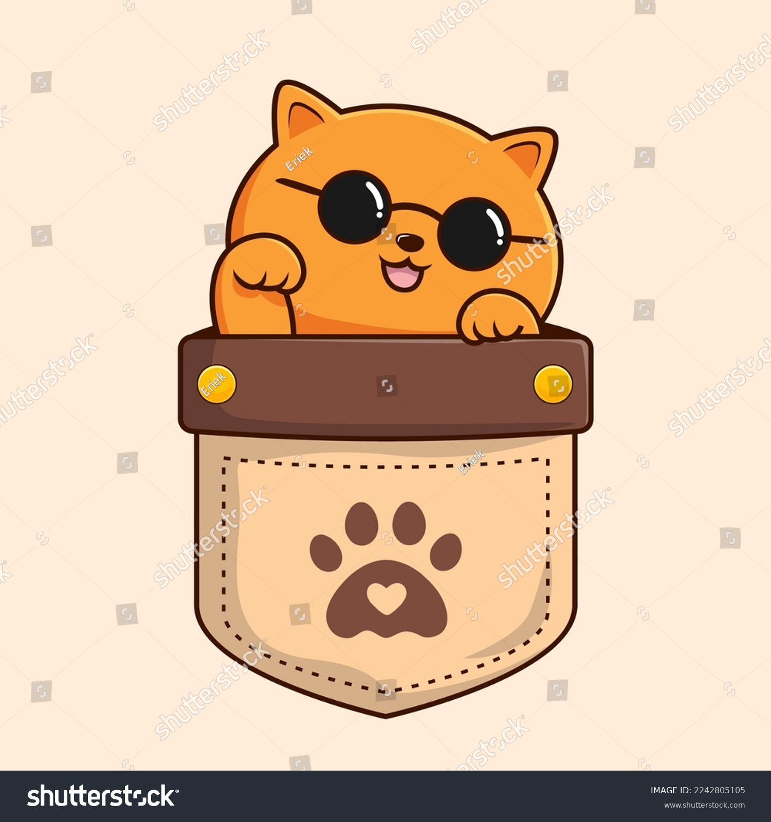 SVG of Orange Cat in Pocket Cartoon Cool with Circle Glasses - Orange Kitty Cat Vector svg