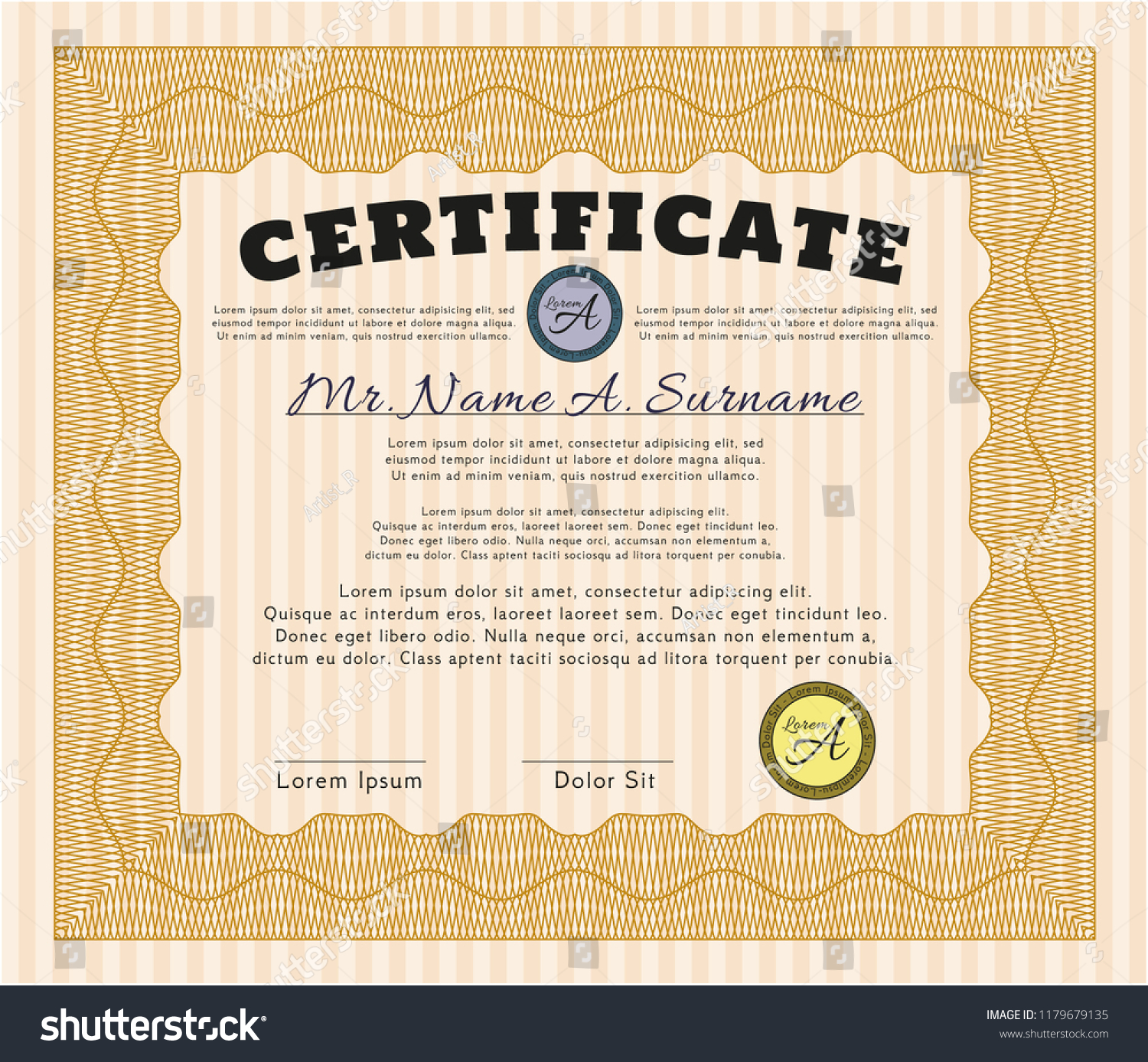 certificate template ase artistry diploma orange vector