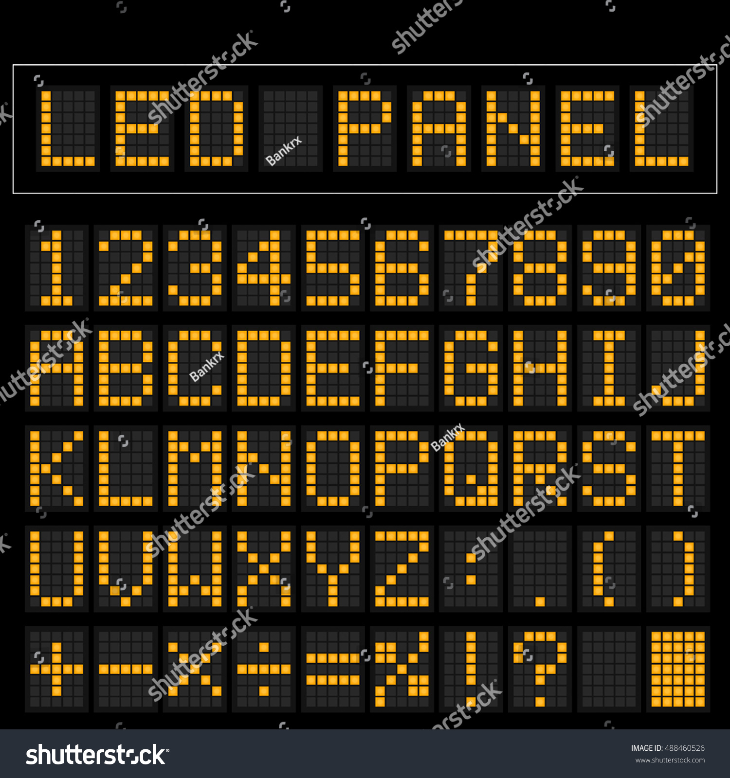 SVG of Orange digital square led font display with sample panel svg