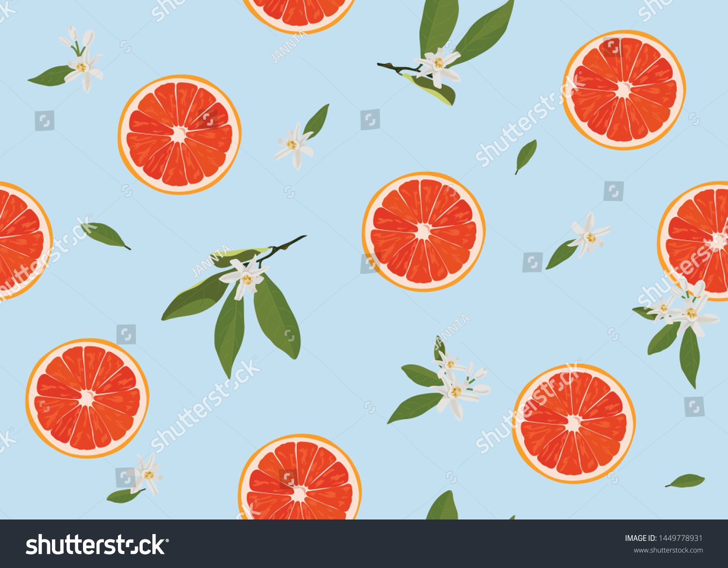 Orange Fruits Slice Seamless Pattern Flowers Stock Vector Royalty Free