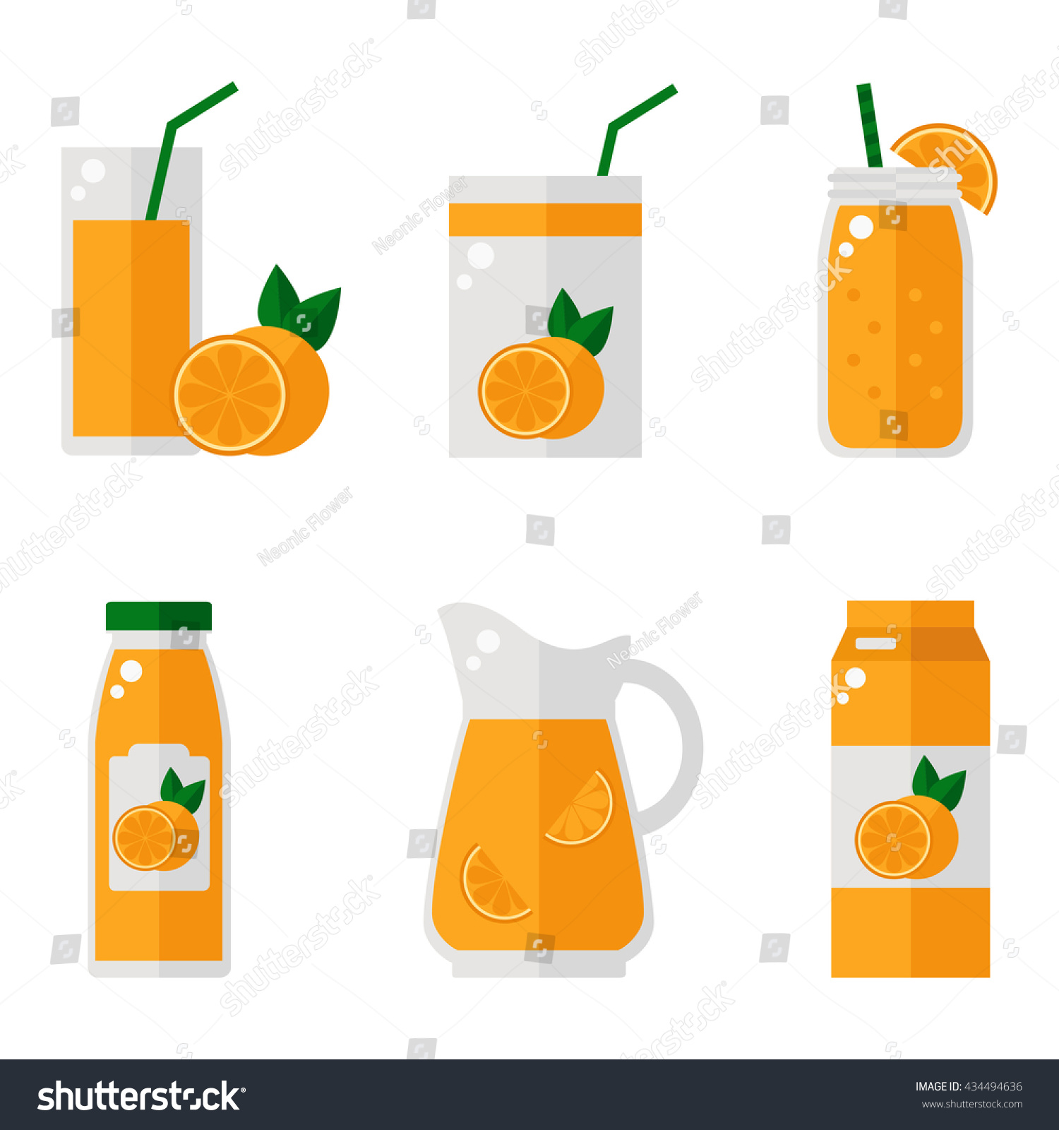 SVG of Orange juice isolated icons on white background. Orange juice bottle, glass, pack set. Flat style vector illustration. svg