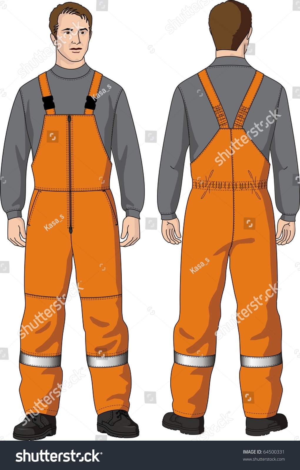 Orange Overalls For Man Warmed With Pockets Stock Vector Illustration ...
