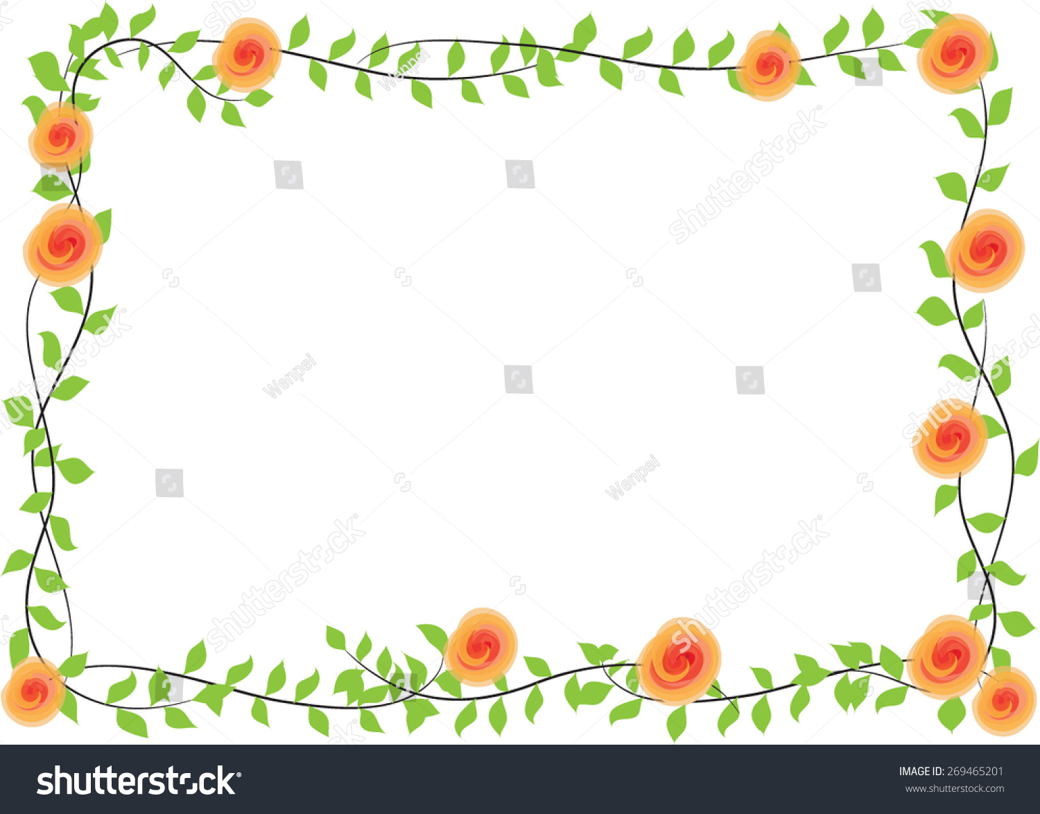 Orange Rose Leaf Border Stock Vector (royalty Free) 269465201