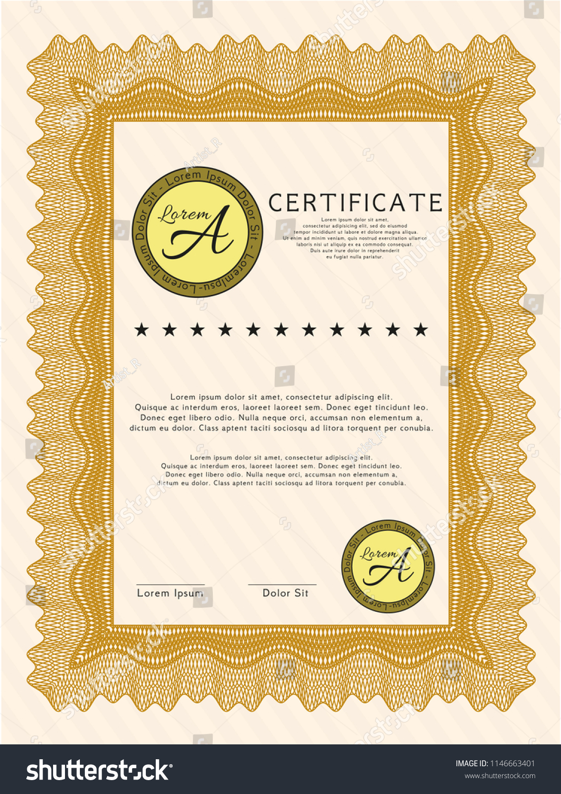 orange sample certificate modern design detailed stock vector