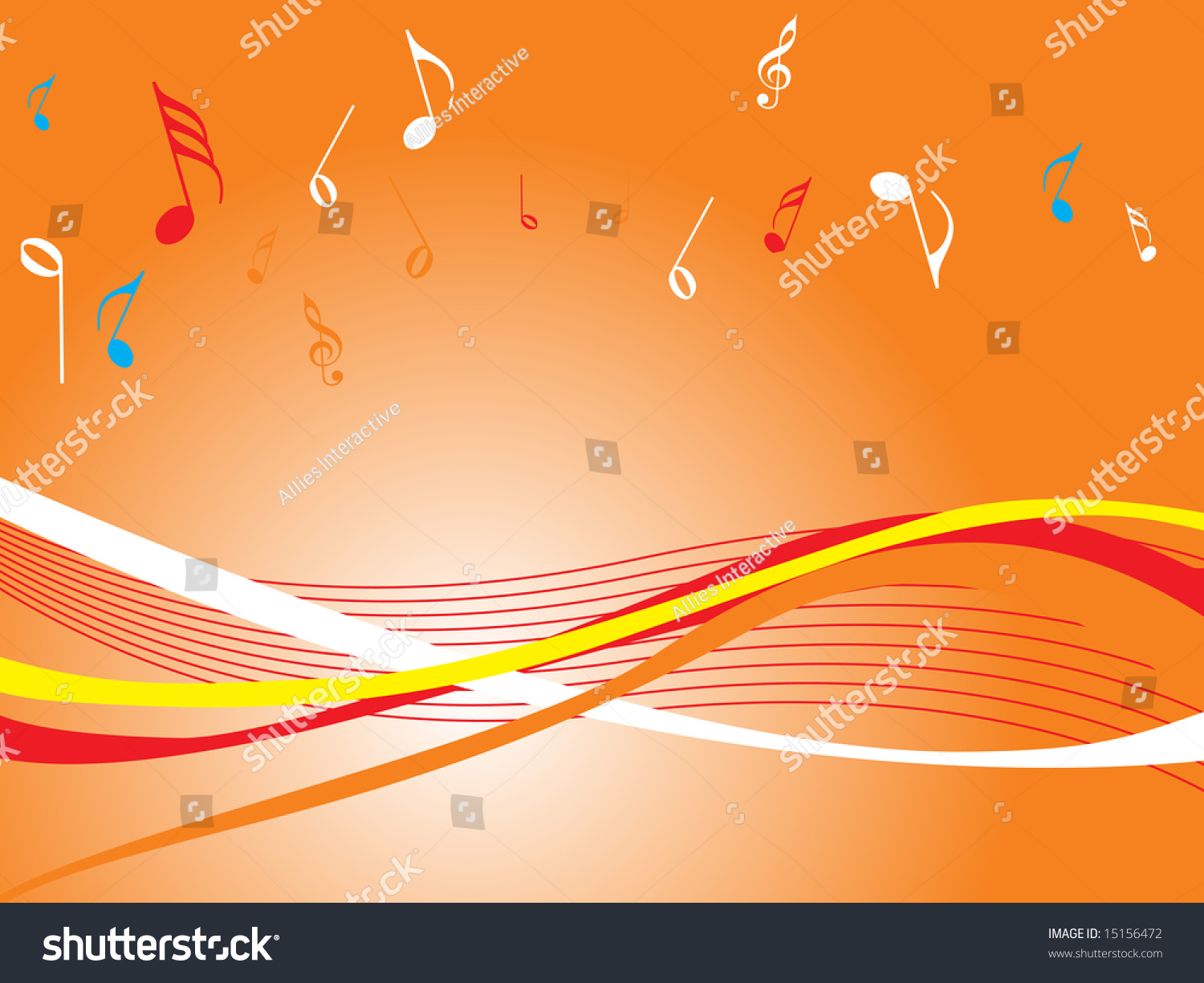 Orange Wallpaper Of Musical Waves With Notes Stock Vector Illustration ...