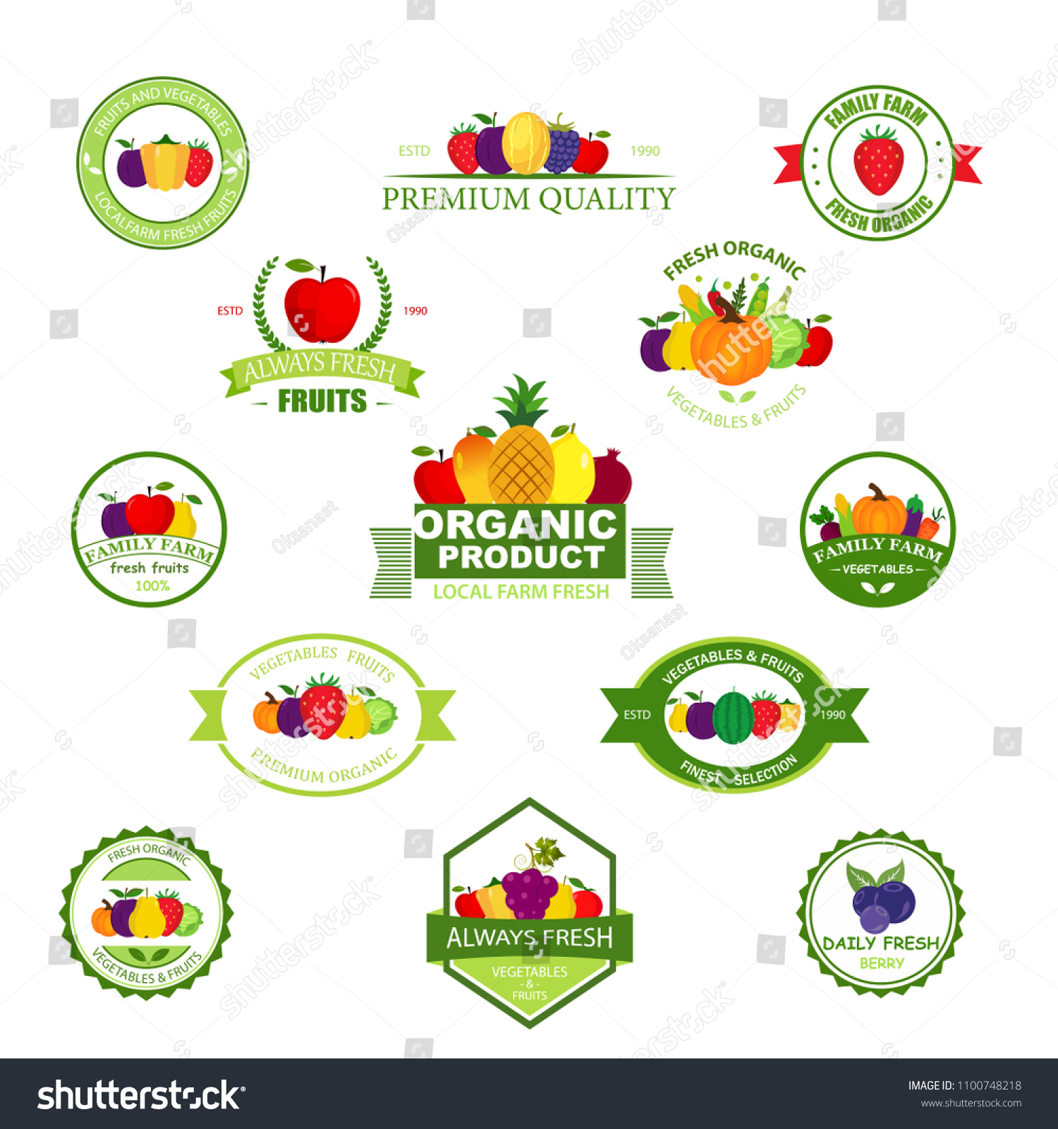 Organic Farming Products Vector Labels Emblems Stock Vector (Royalty ...