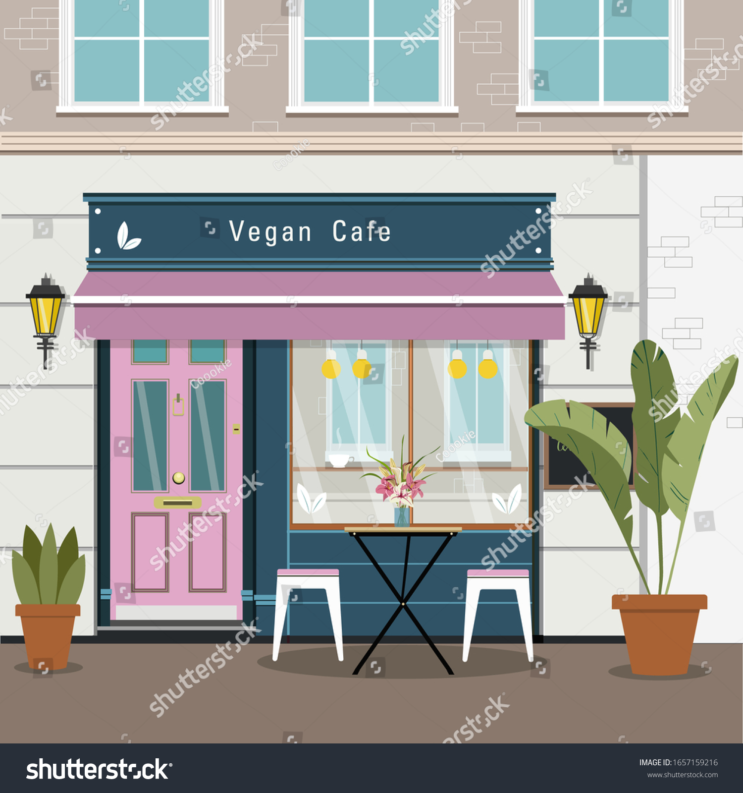 Organic Vegan Cafe Flat Style Exterior Stock Vector Royalty Free Shutterstock