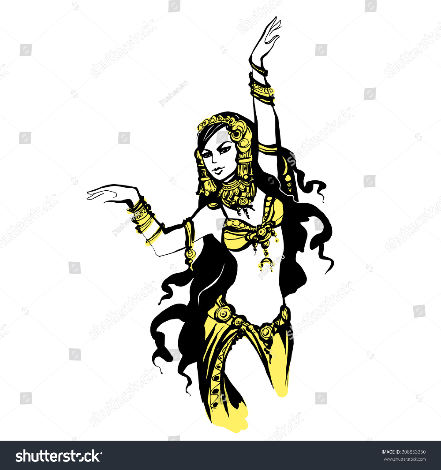 Oriental Belly Dancing, Vector Illustration Arab Dancer, - 308853350 ...