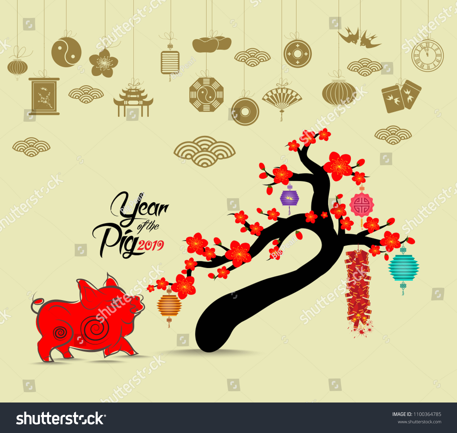 Oriental Happy Chinese New Year 2019 Blossom Pig Chinese Baclground Oriental Happy Chinese New Year 2019 Blossom Pig Chinese Baclground