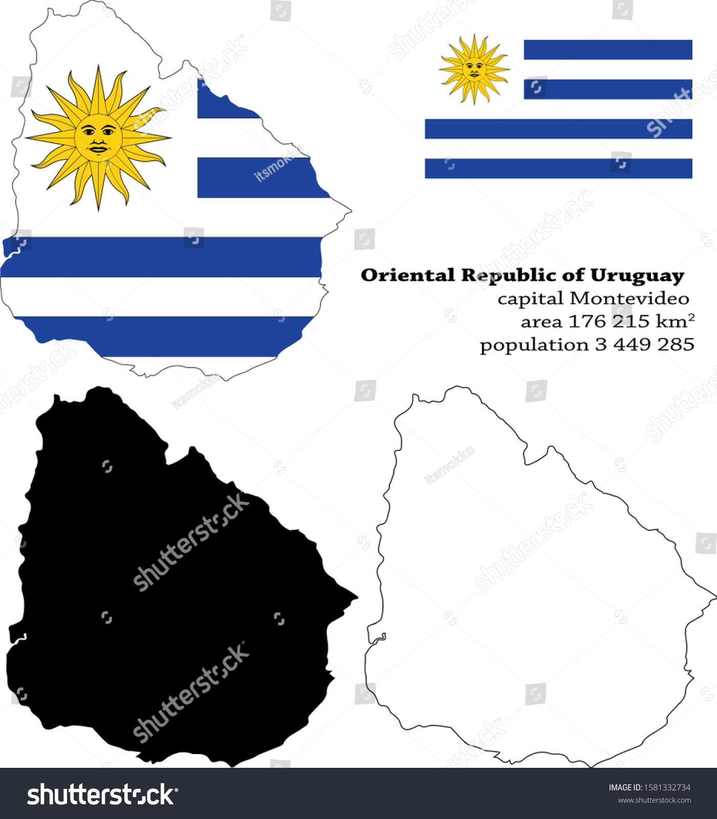 Oriental Republic Uruguay Vector Map Flag Stock Vector Royalty Free 1581332734