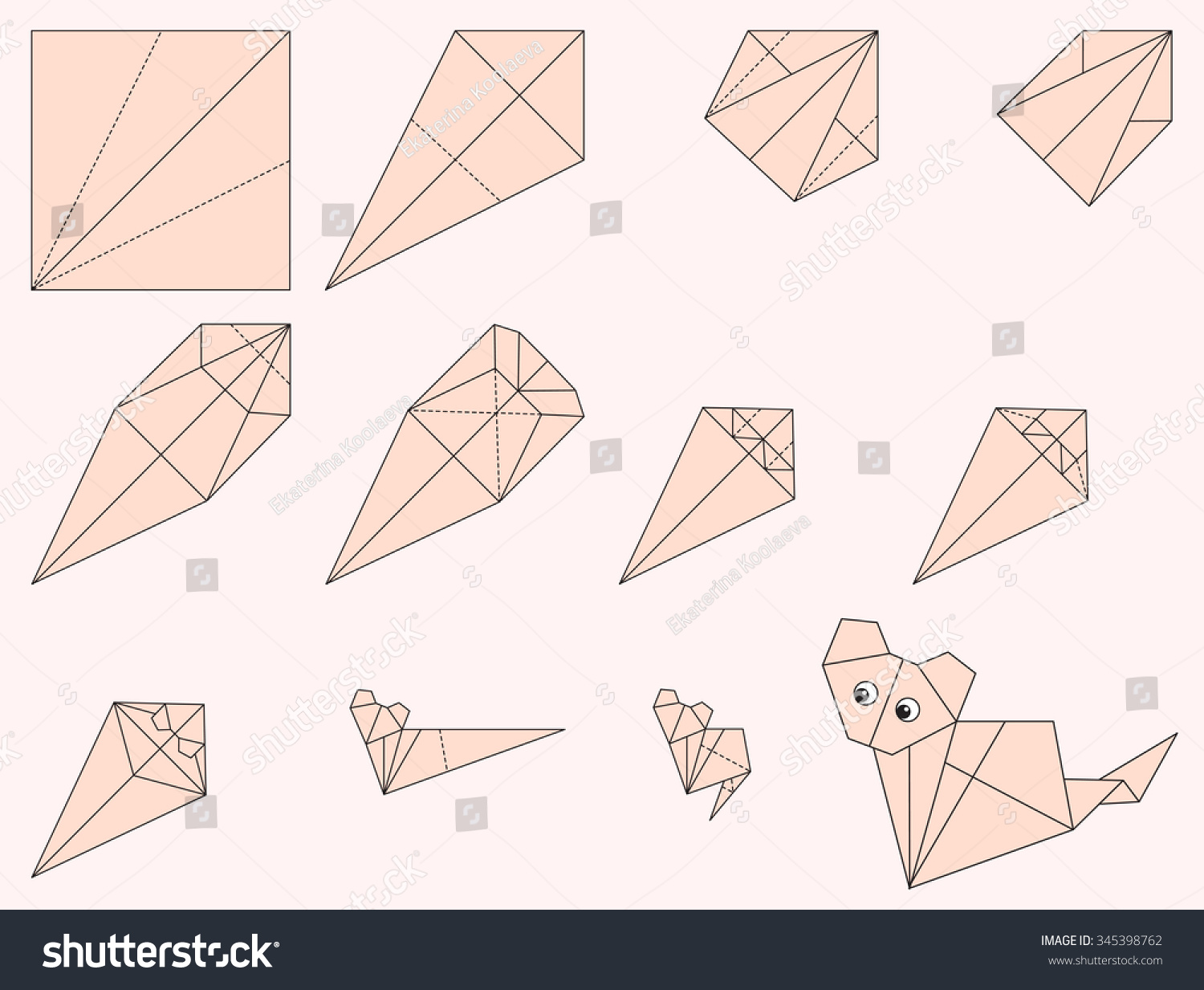 Origami Cat Illustration Instruction How Make Stock Vector