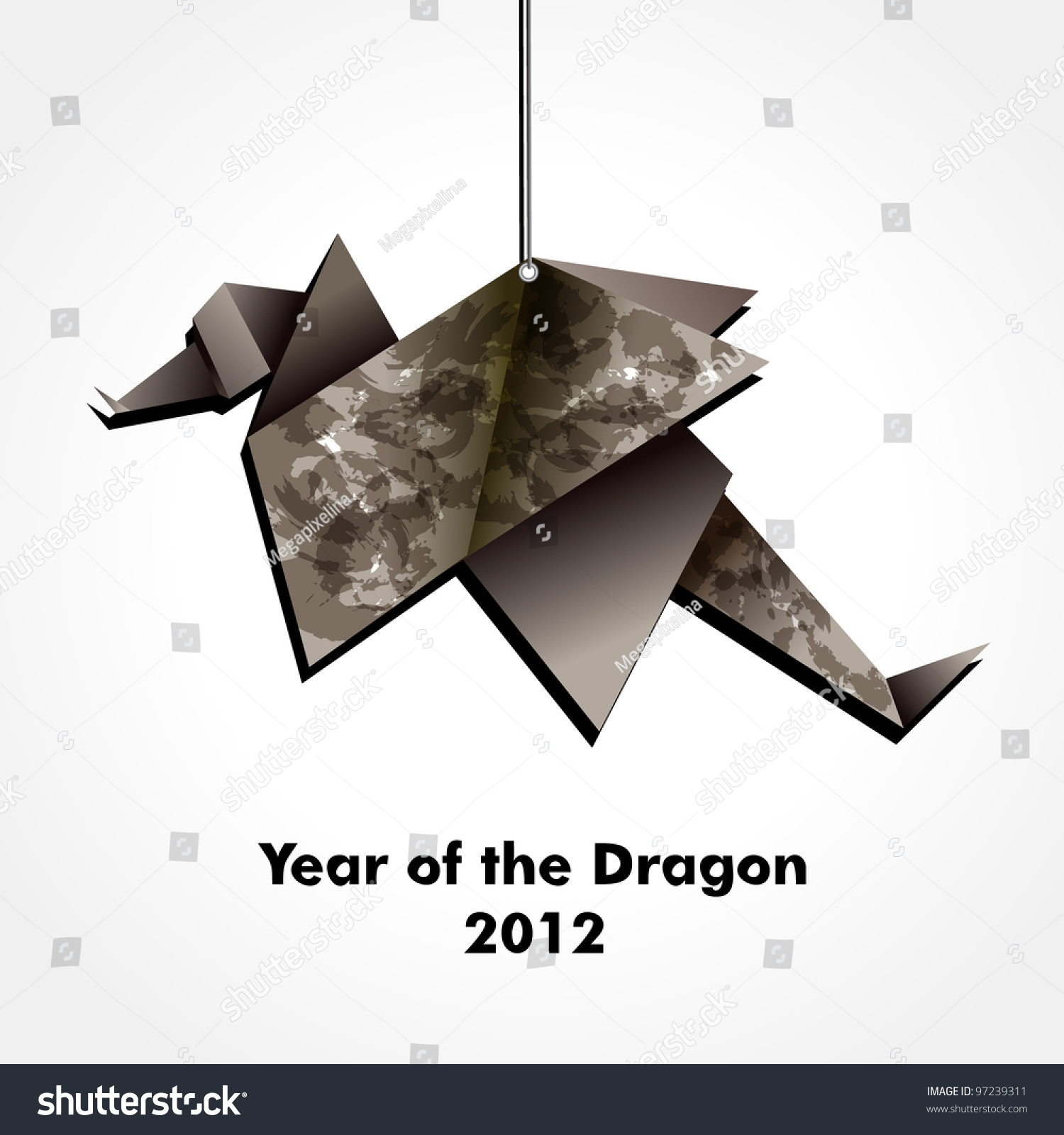 Origami Dragon Made Pieces Black Patterned Stock Vector