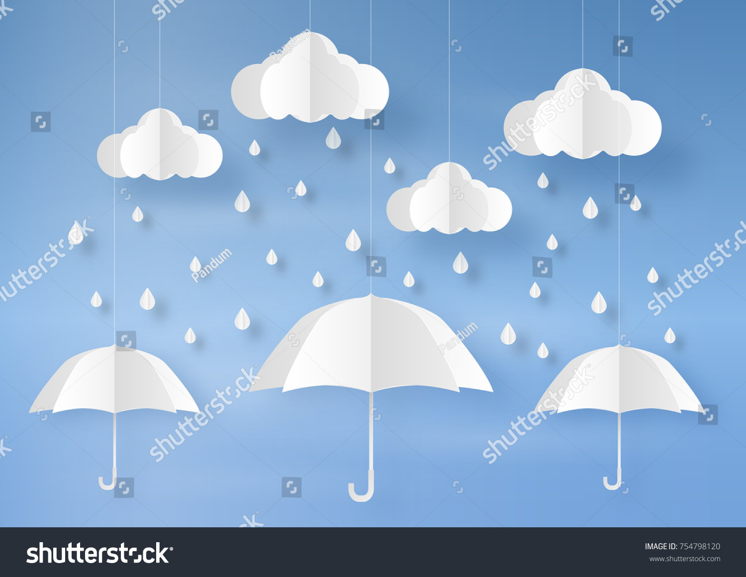 折纸制作雨天预报水滴雨伞 纸艺术设计和工艺风格 库存矢量图 免版税