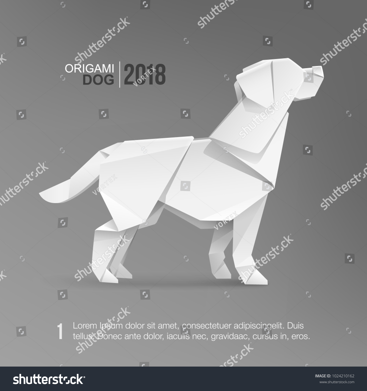 グレイの背景に折り紙の白い犬のベクター画像テンプレート カバーデザイン用のリアルな3dドッグペットテンプレート 幾何学的なスタイルの犬のアイコン 18年の中国の新年のシンボル のベクター画像素材 ロイヤリティフリー
