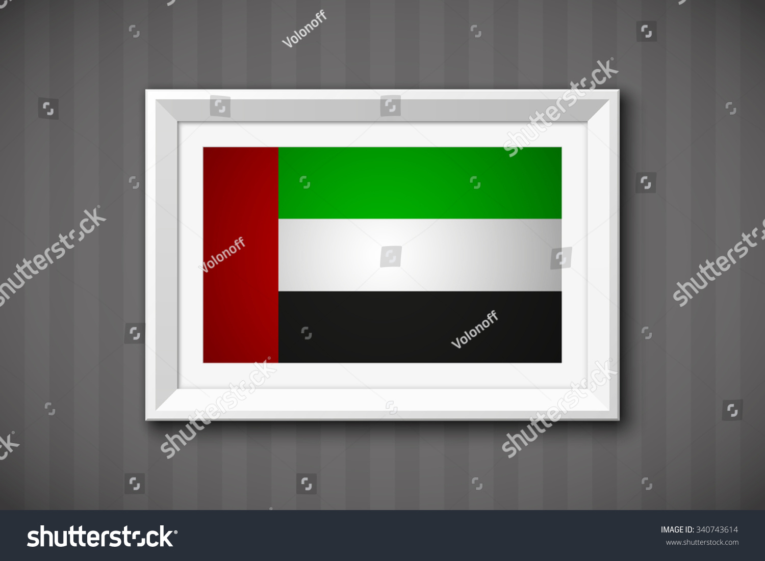 SVG of original and simple of the United Arab Emirates flag isolated vector in official colors and Proportion Correctly  in a white picture frame on a gray wall background svg