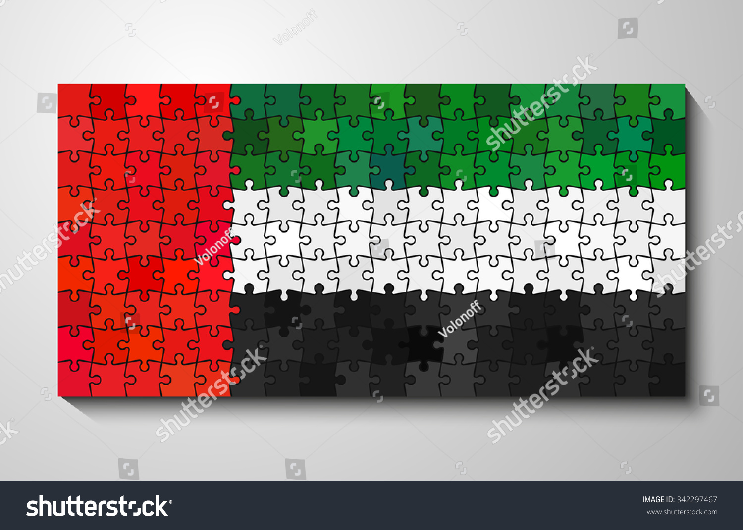 SVG of original and simple of the United Arab Emirates flag isolated vector in official colors and Proportion Correctly  Laid out of many puzzles on a gray wall background svg