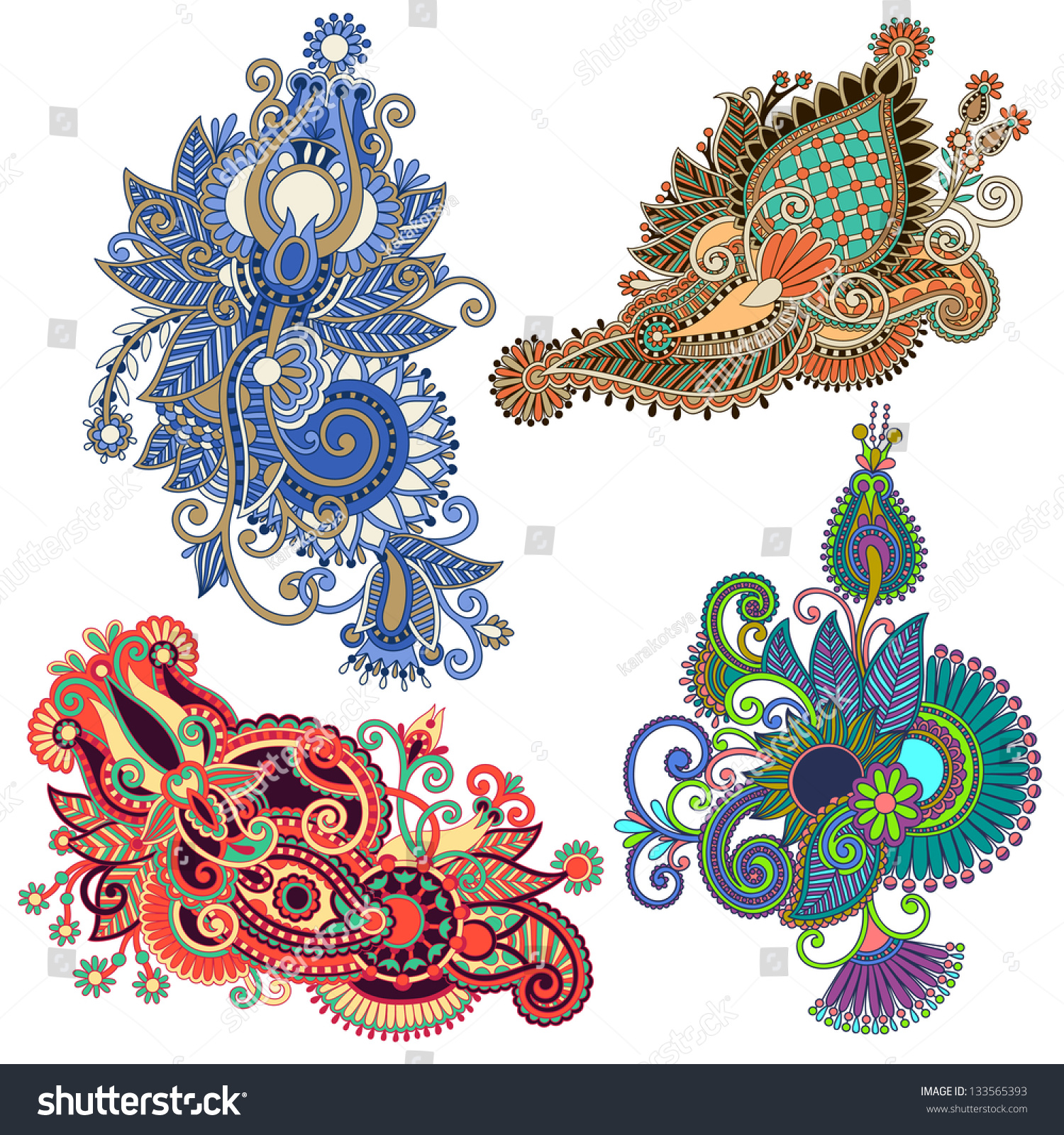 Original Hand Draw Line Art Ornate Flower Design. Ukrainian Traditional ...