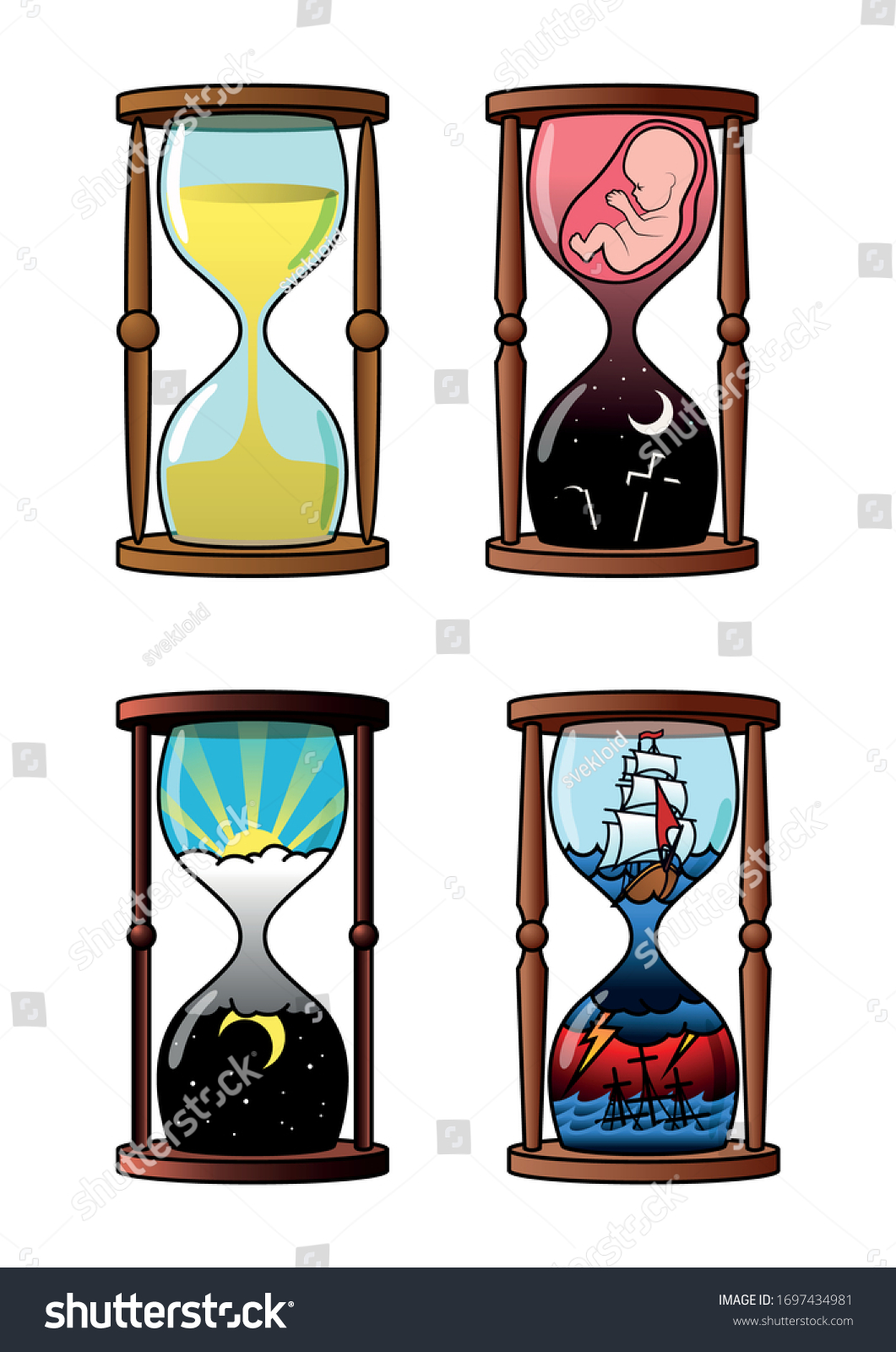 Original Hourglasses Tattoo Art Style Sandglasses Stock Vector Royalty Free