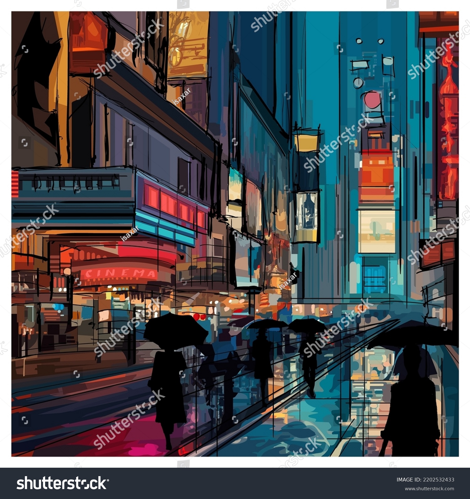 SVG of Original representation of Times square in New york on a rainy night.- vector illustration (Ideal for printing on fabric or paper, poster or wallpaper, house decoration)
 svg