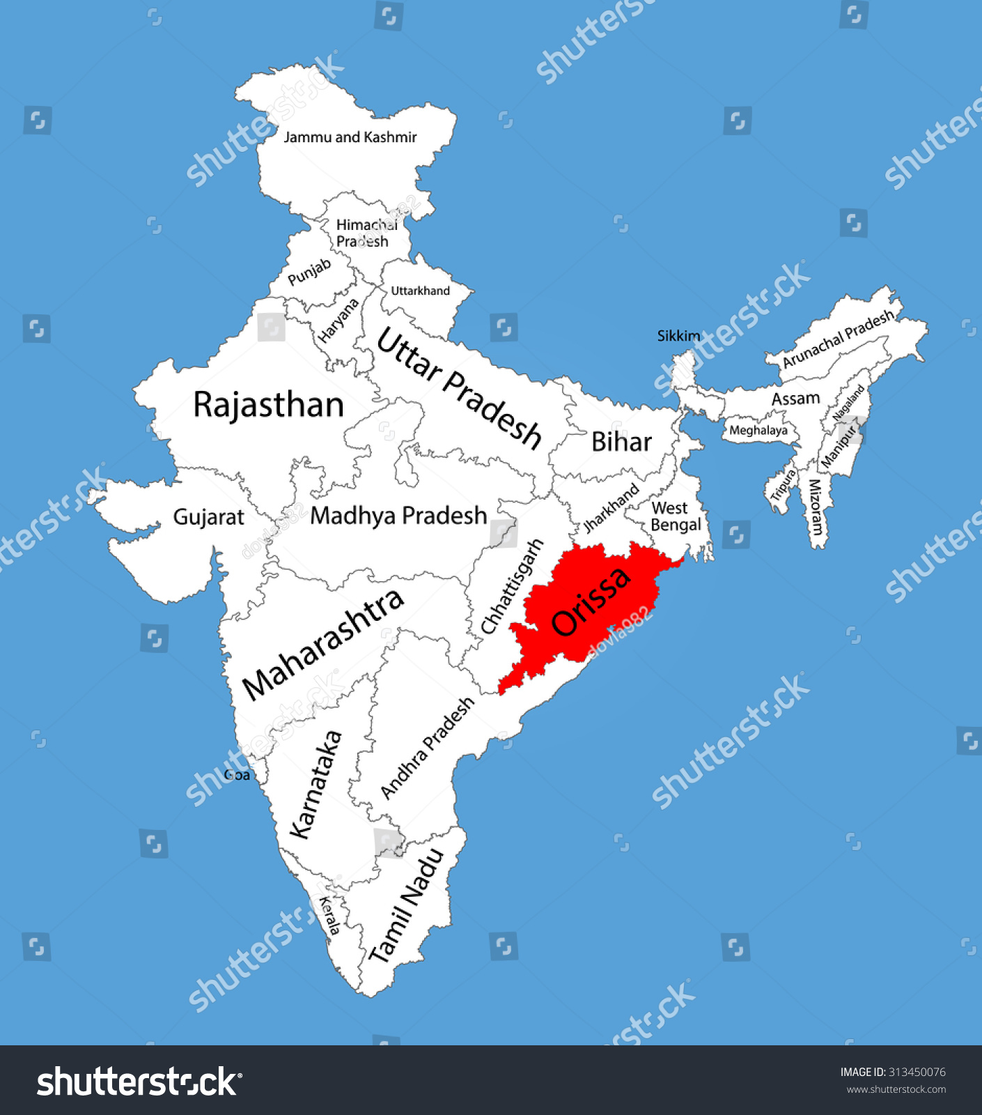 Orissa Odisha State India Vector Map Stock Vector Royalty Free