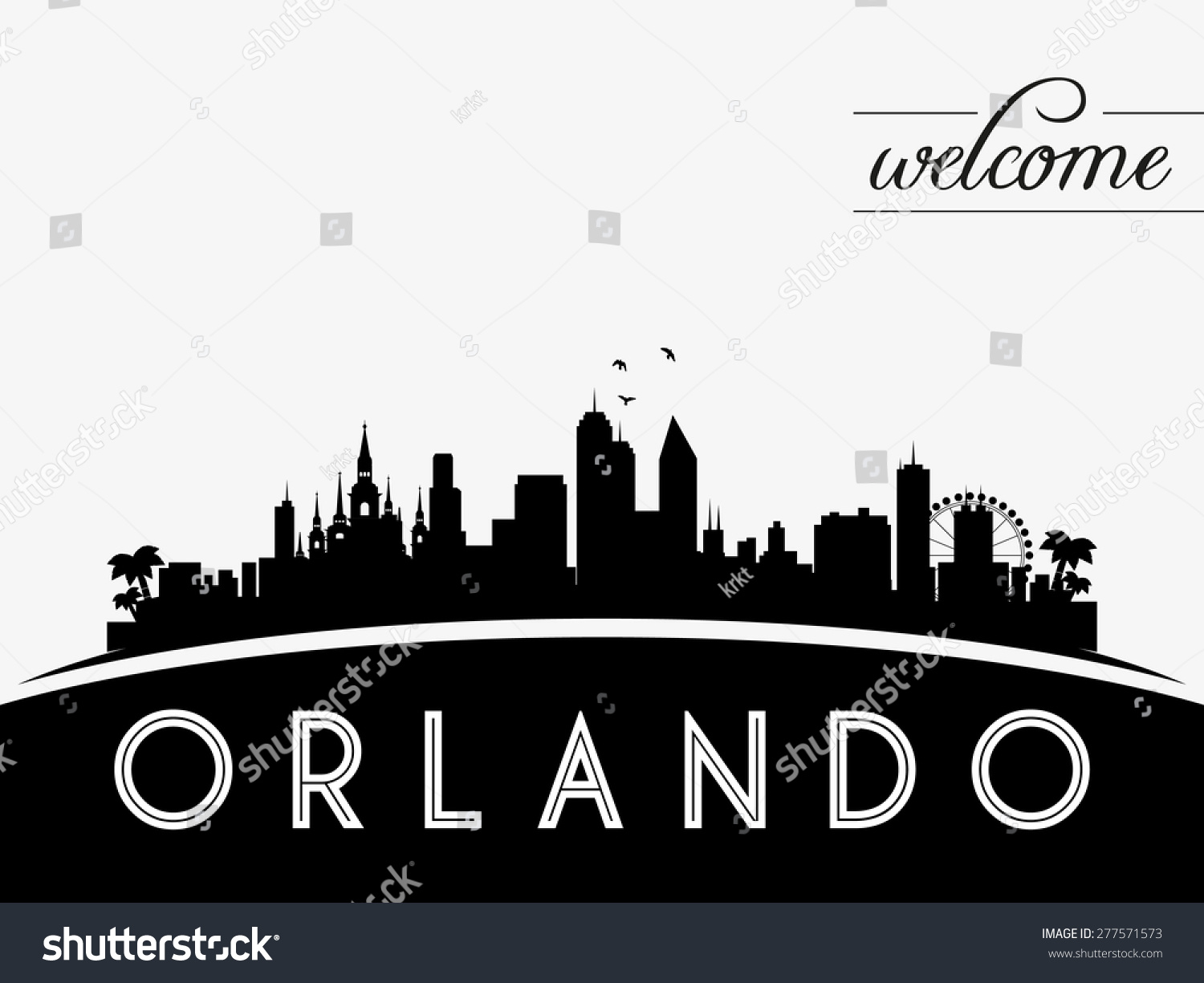 Orlando Usa Skyline Silhouette, Black And White Design, Vector ...