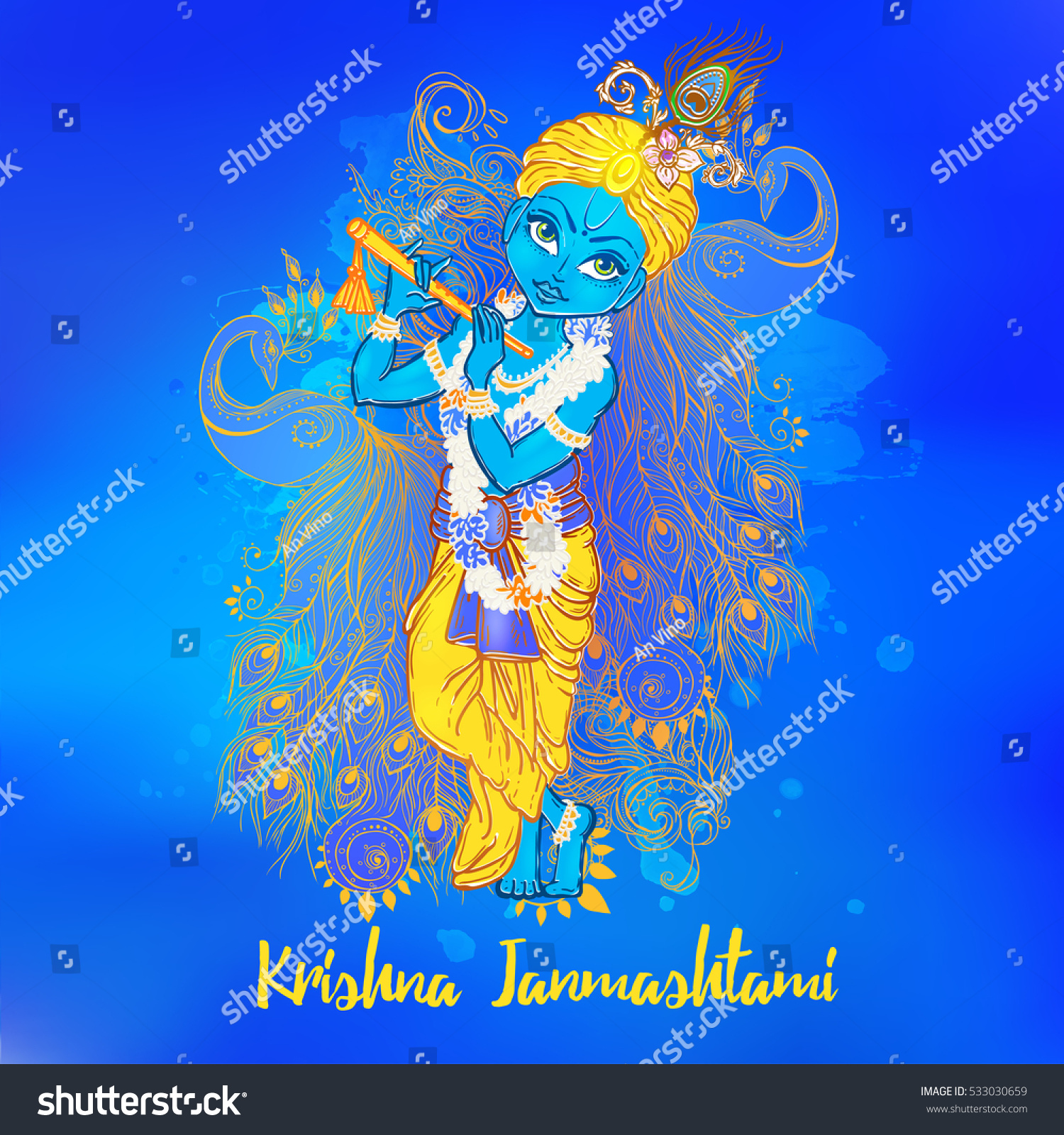 Ornament Card Lord Shri Krishna Birthday Vector có sẵn (miễn phí bản