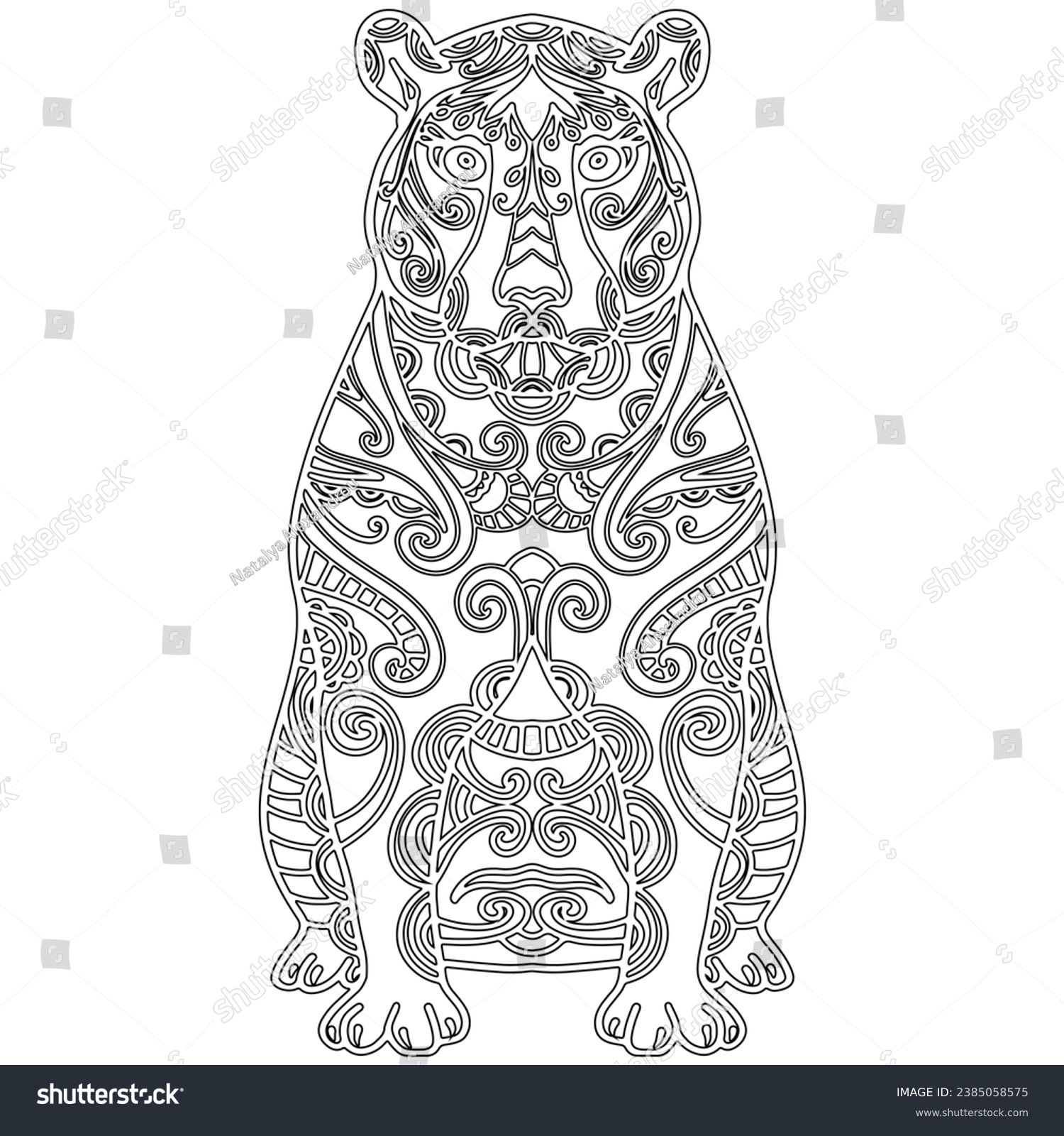 SVG of Ornamental animal 3, tiger with ornament, isolated on white background. Colouring page-306. svg