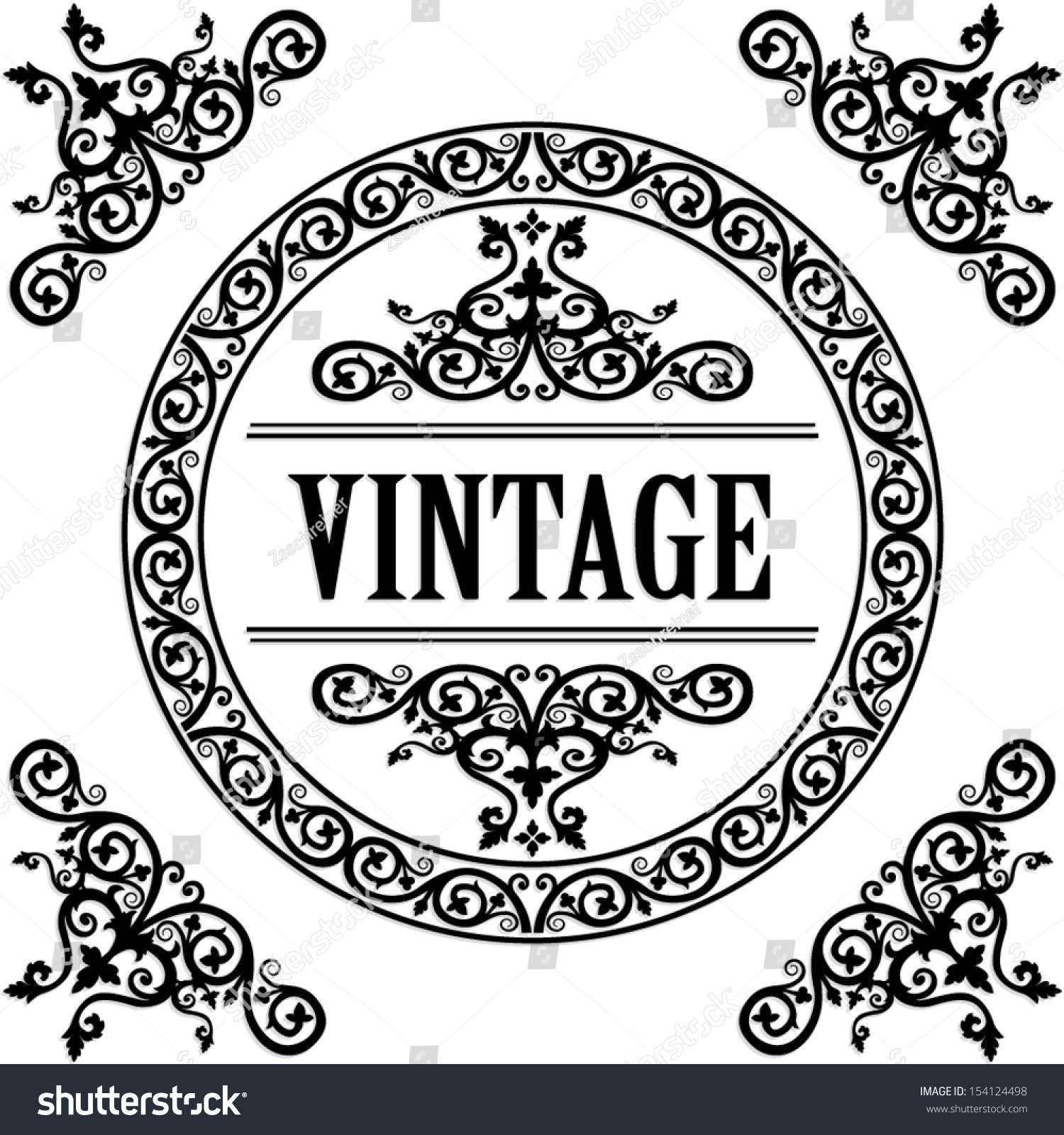 Download Ornamental Circle Frame Vintage Vector Illustration Stock Vector 154124498 - Shutterstock