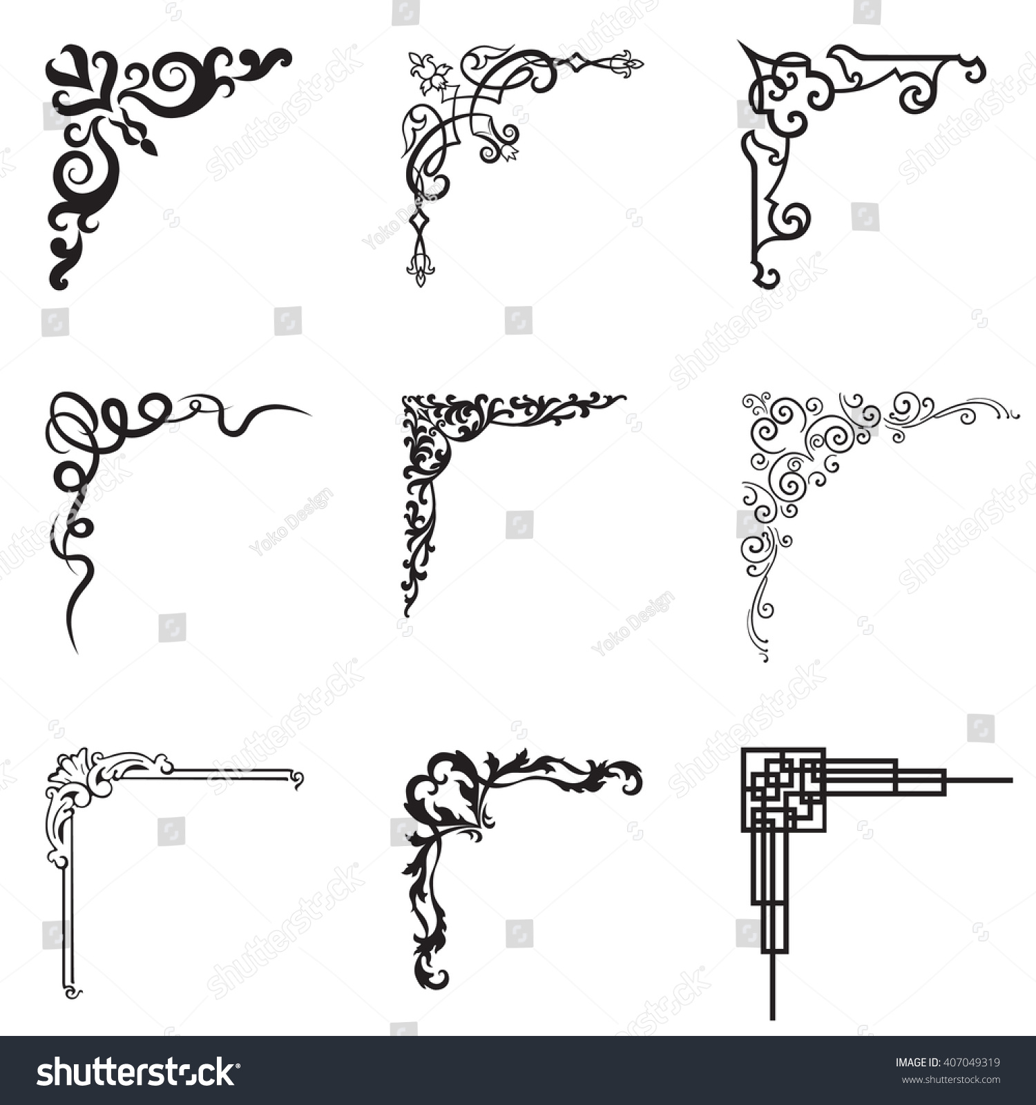 Ornamental Floral Geometric Corners Different Style Stock Vector ...