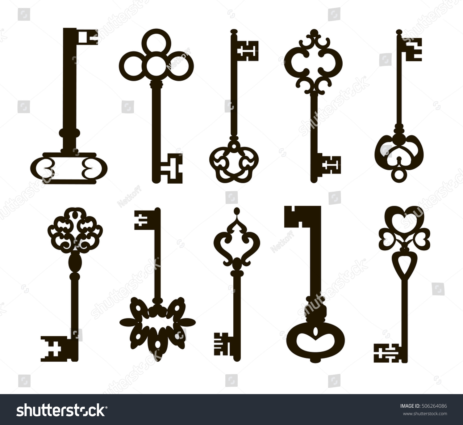 Ornamental Medieval Vintage Keys Stock Vector (royalty Free) 506264086