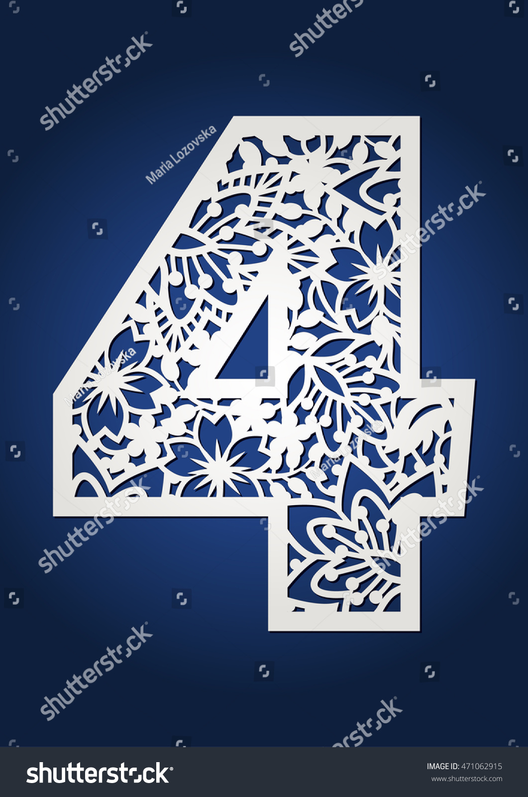 Ornamental Number Four Floral Numeral 4 Stock Vector 471062915