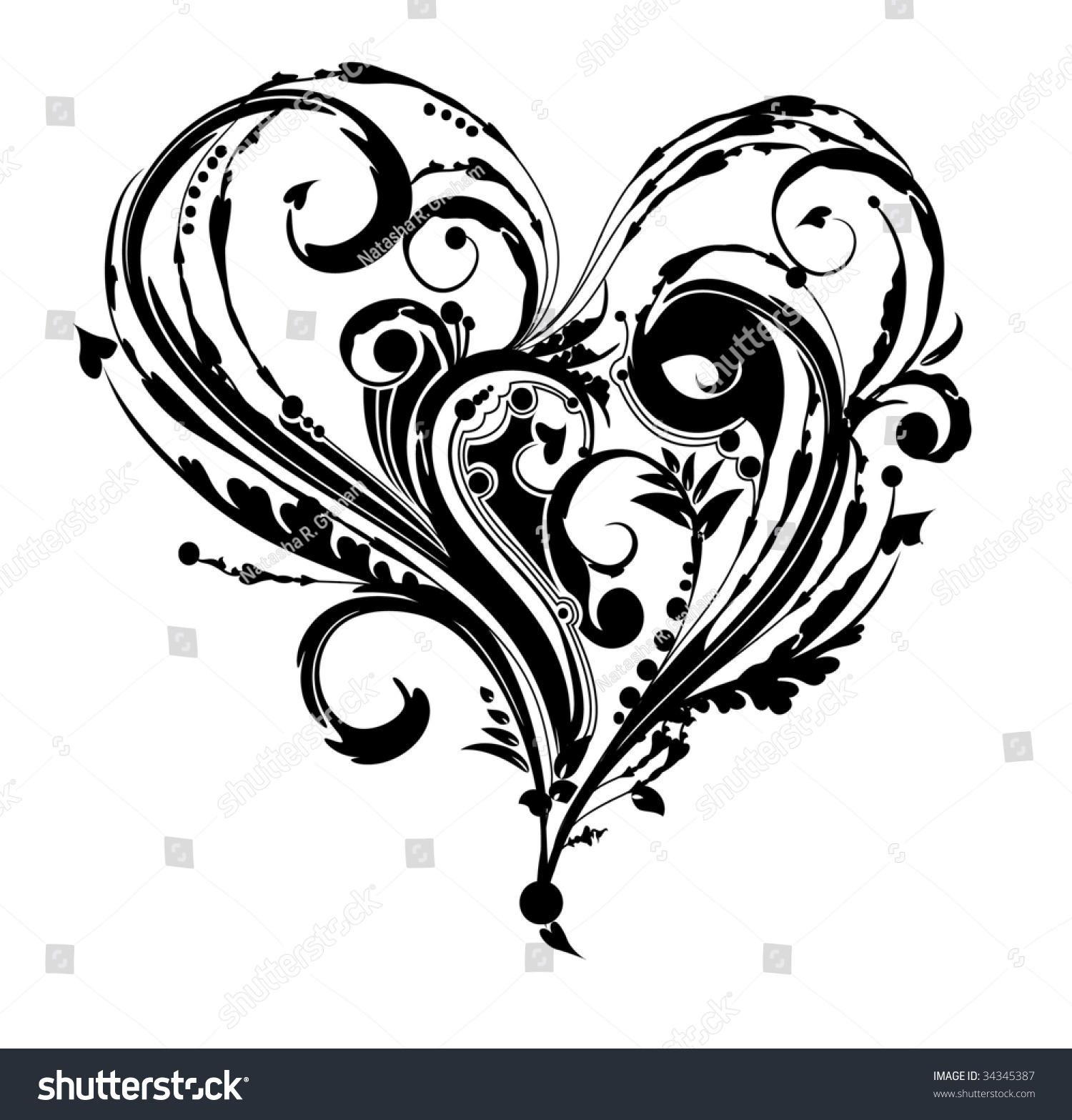 Ornate Delicate Vector Heart, Isolated Over White - 34345387 : Shutterstock