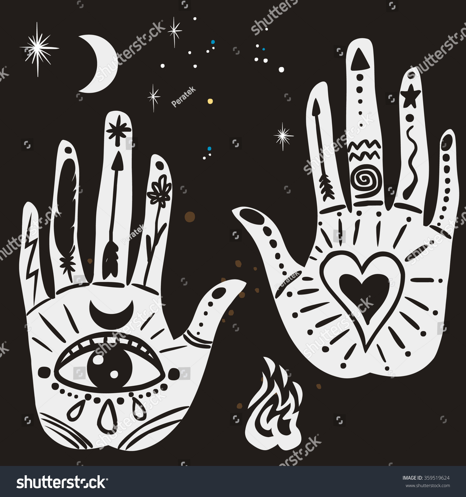 Ornate Hands Sacred Symbols Bohemian Style Stock Vector 359519624 ...