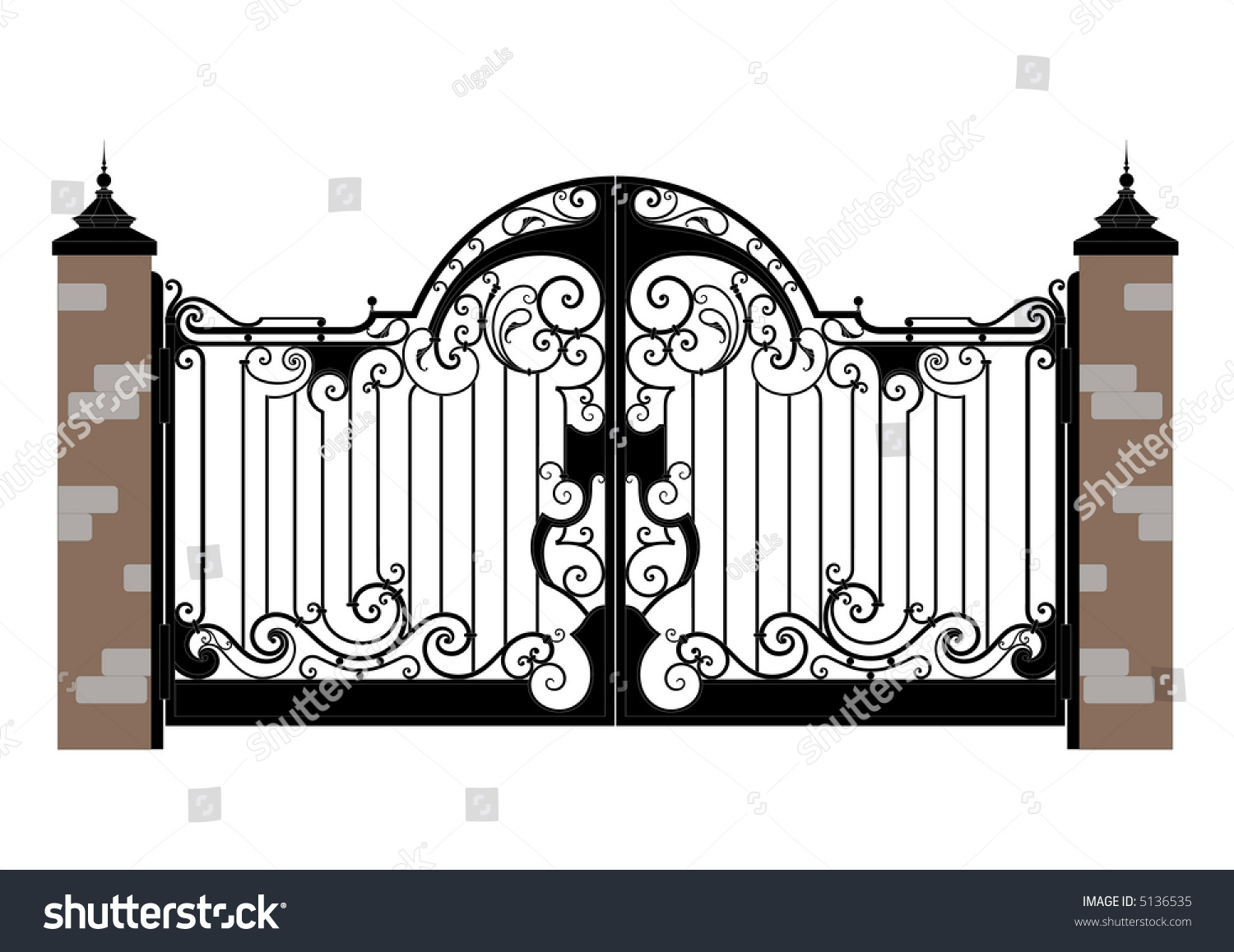 Ornate Smart Forged Iron Gateaccurate Drawing Stock Vector Royalty