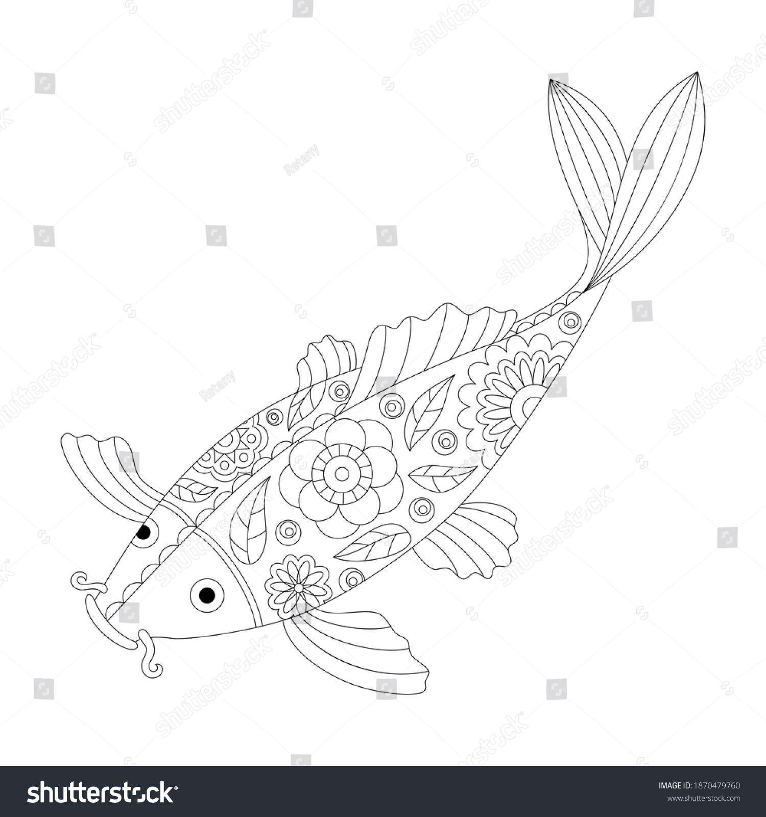 Ornate Stylized Koi Carp Adult Coloring Stock Vector Royalty Free 1870479760 Shutterstock