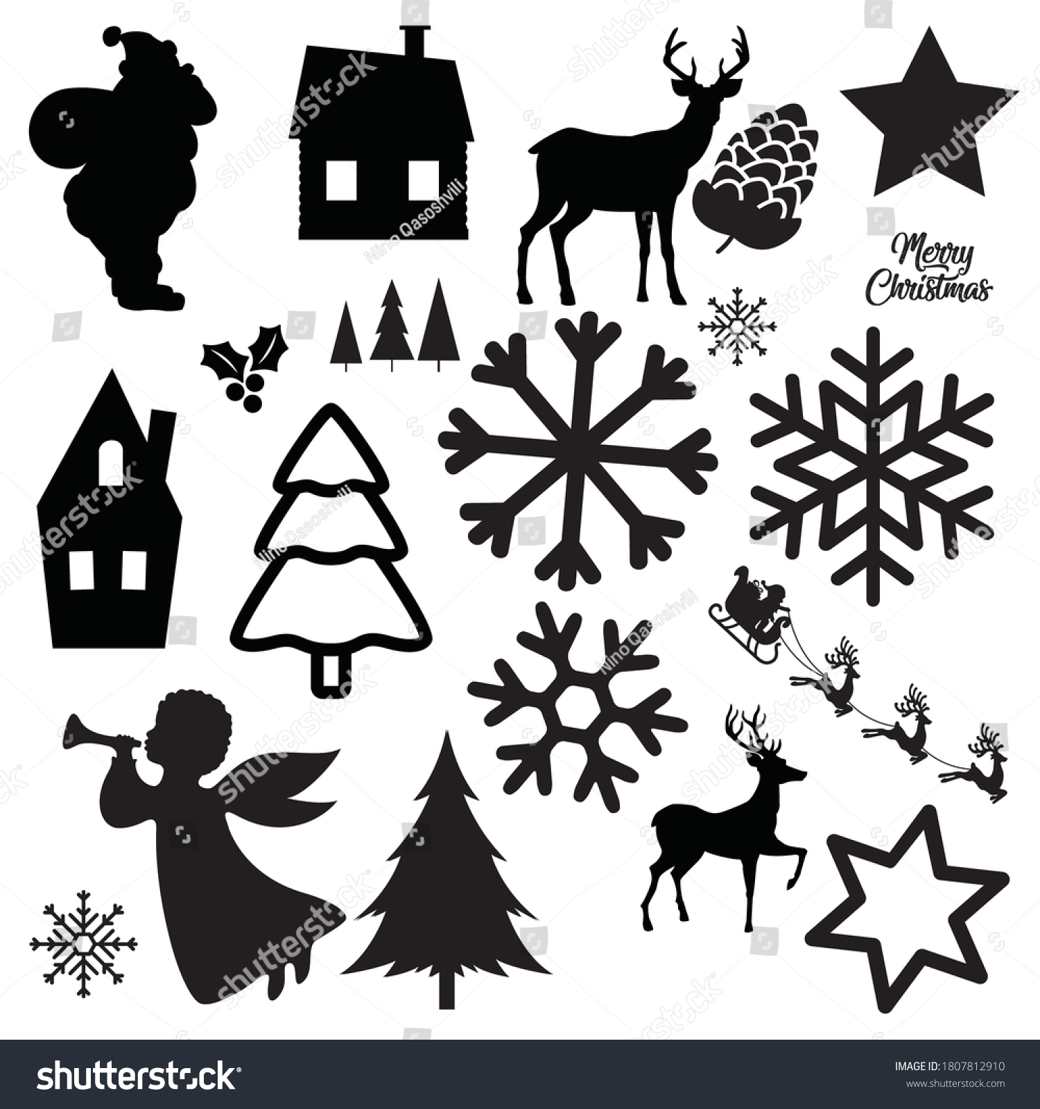SVG of Ornate winter holidays  Christmas ornaments. Set of Christmas design doodle elements. Vector illustration svg