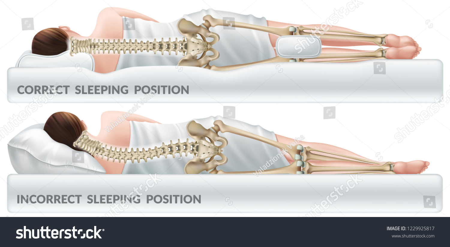 SVG of Orthopedic pillow for knees. Correct and incorrect sleeping position legs. Isolated 3d realistic vector illustration. svg