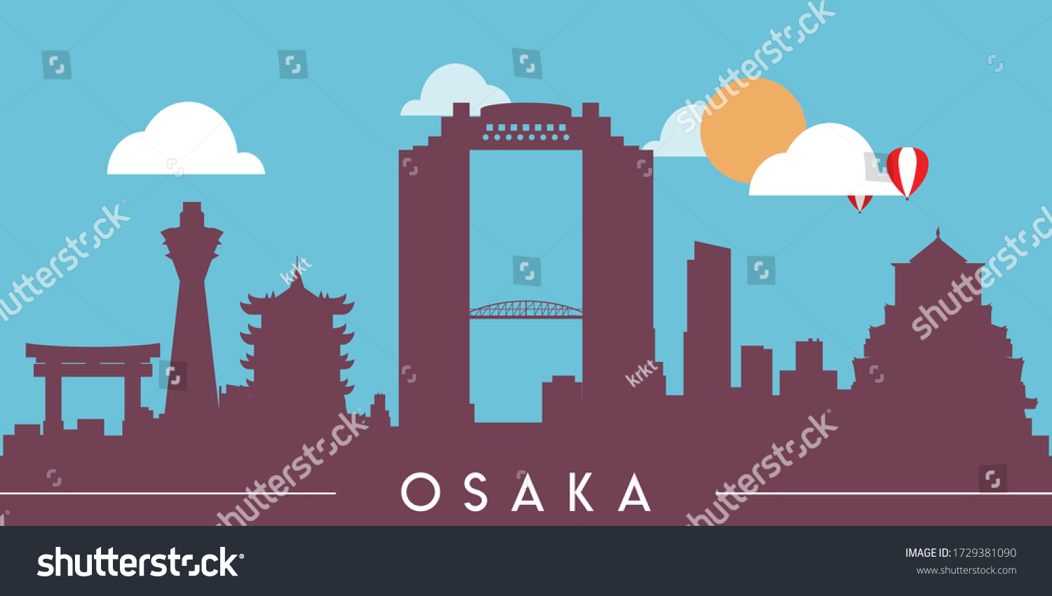 Osaka Skyline Silhouette Flat Design Vector Stock Vector (Royalty Free ...