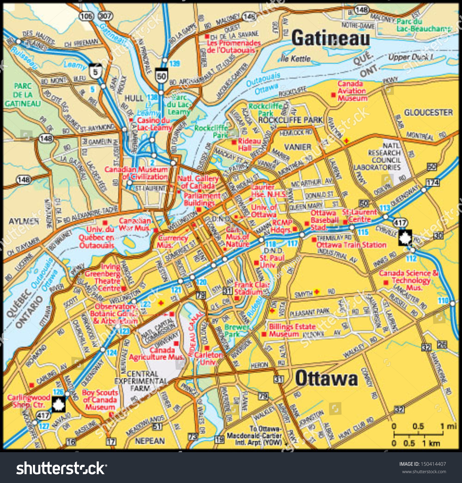 Stock Vector Ottawa Ontario Area Map 150414407 