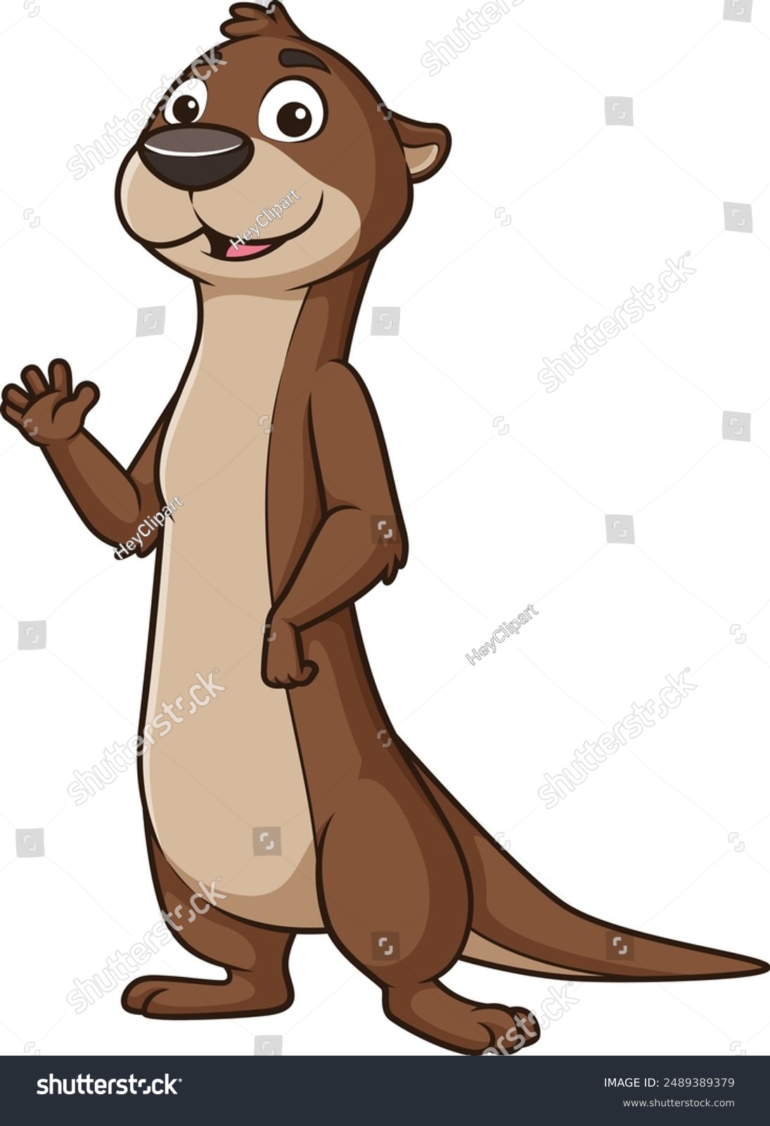 brown otter waving hello cartoon character clip art preview