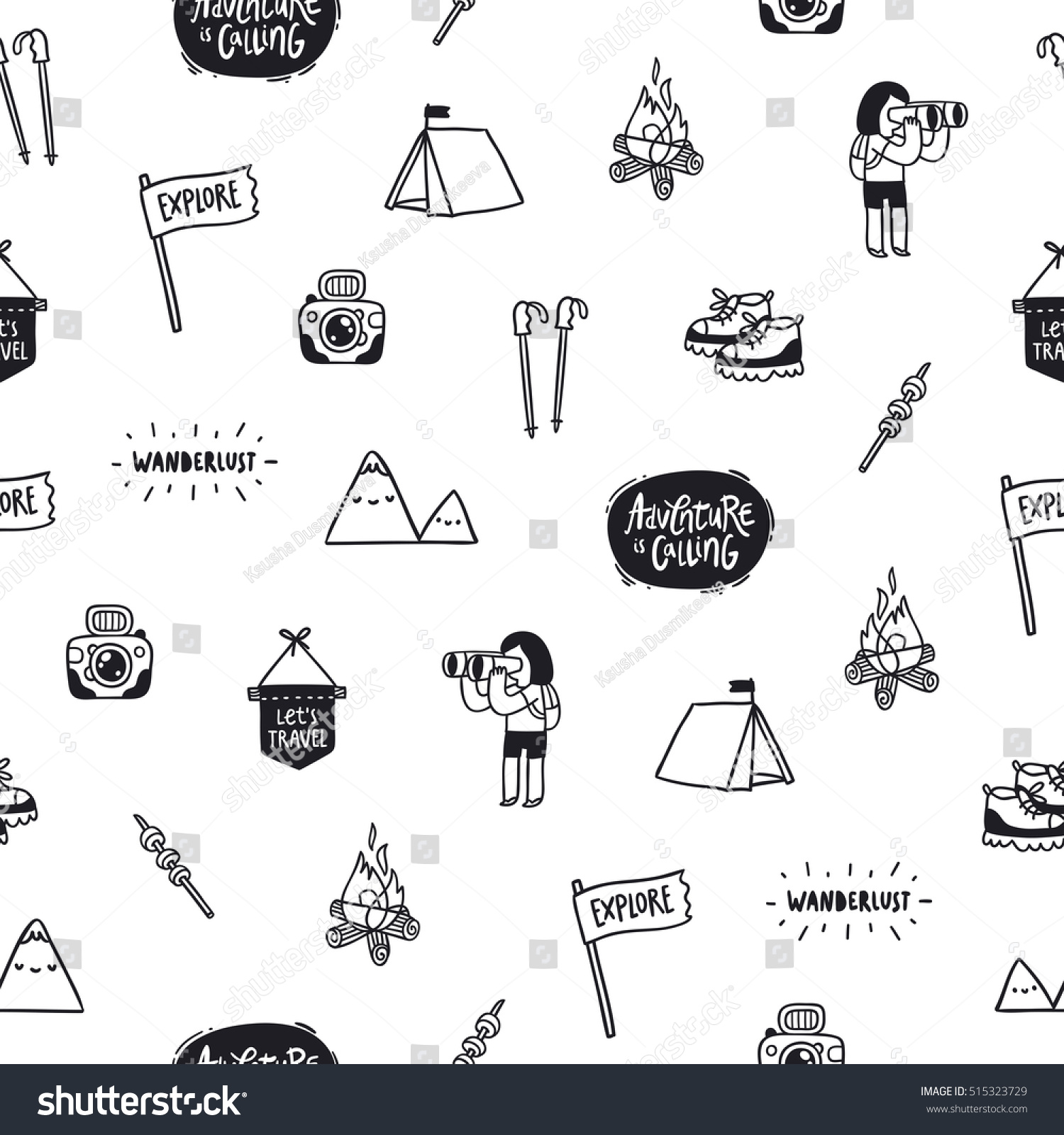 Outdoor Adventures Doodle Seamless Pattern Stock Vector 515323729 ...