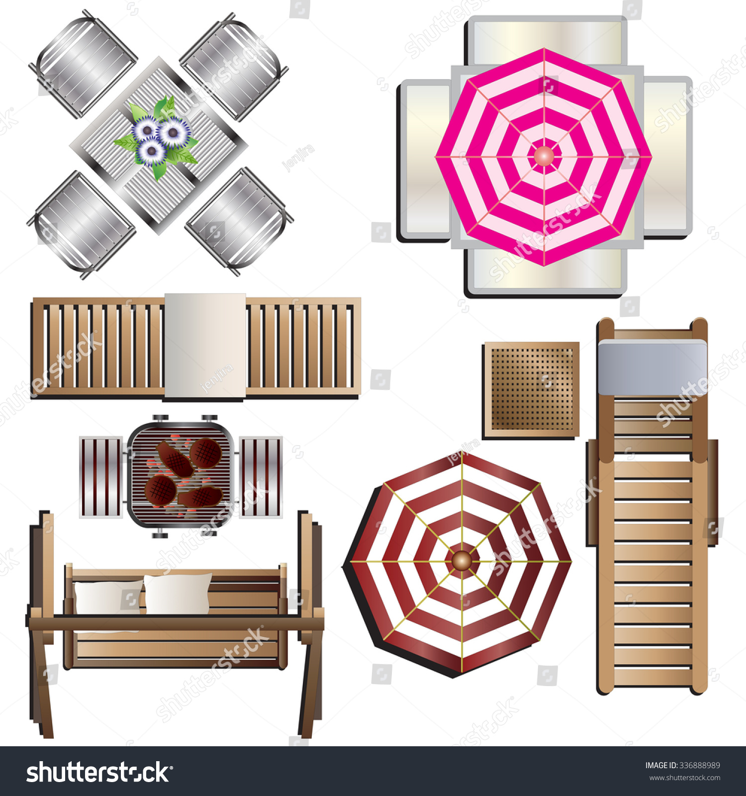 Outdoor furniture top view set 18 for landscape design vector illustration