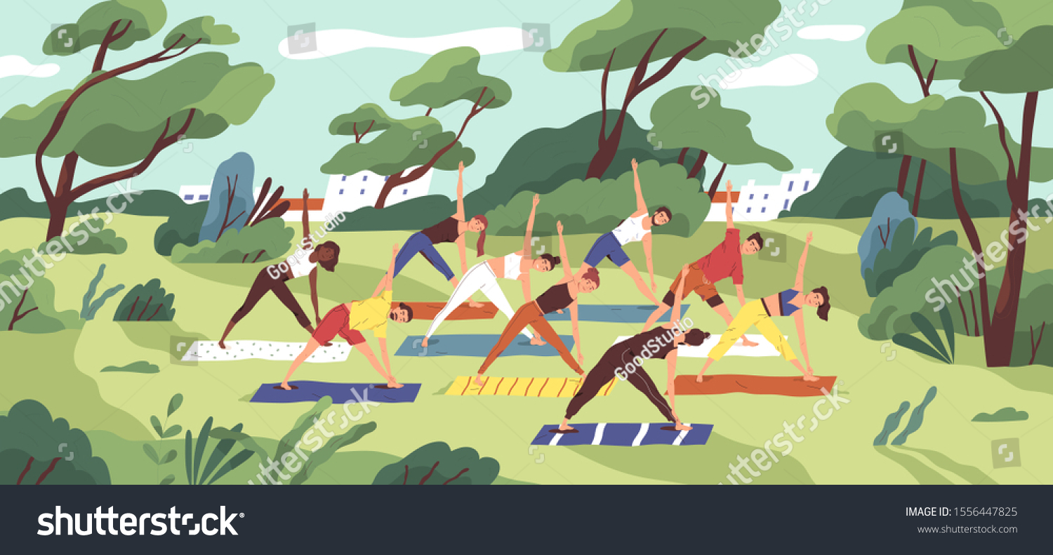 Outdoor Yoga Class Flat Vector Illustration Stock Vector Royalty Free 1556447825 Shutterstock 5229