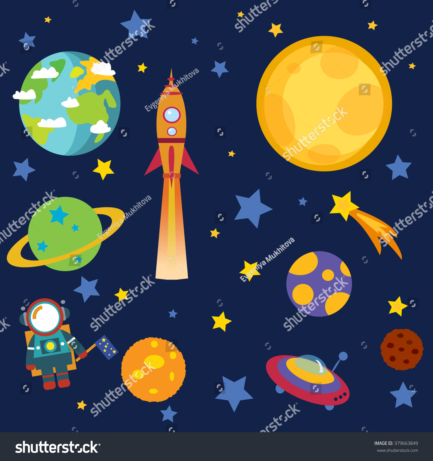 Download Outer Space Stars Moon Planets Astronaut Stock Vector ...