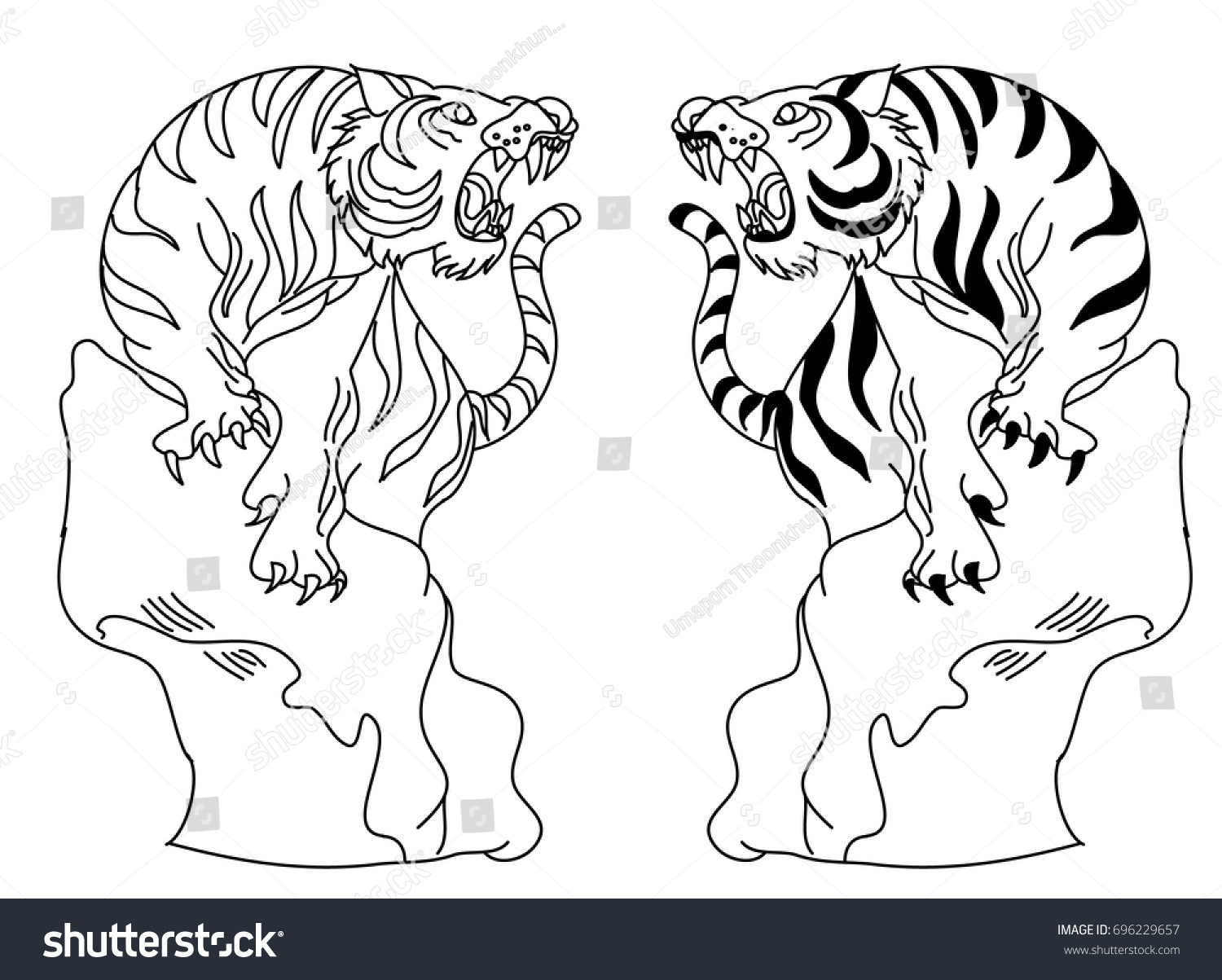 Outline Doodle Art Tiger Vector On เวกเตอร์สต็อก ปลอดค่าลิขสิทธิ์ 696229657 Shutterstock